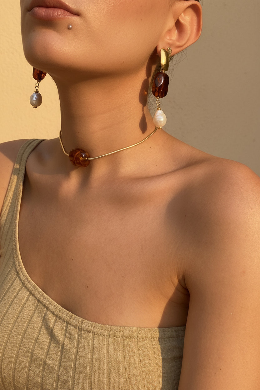 Sirena Amber Set — Earrings, Choker & Bracelet