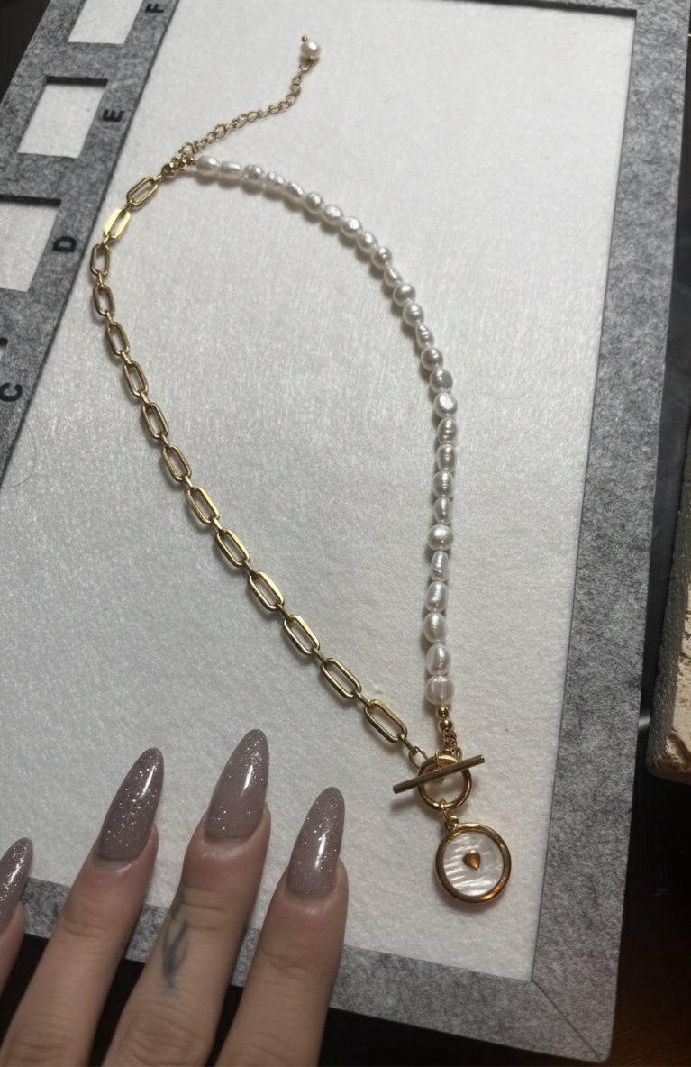 Aphrodite necklace with freshwater pearls and gold heart pendant from the Greek Goddess Collection by Sirena Jewelry.