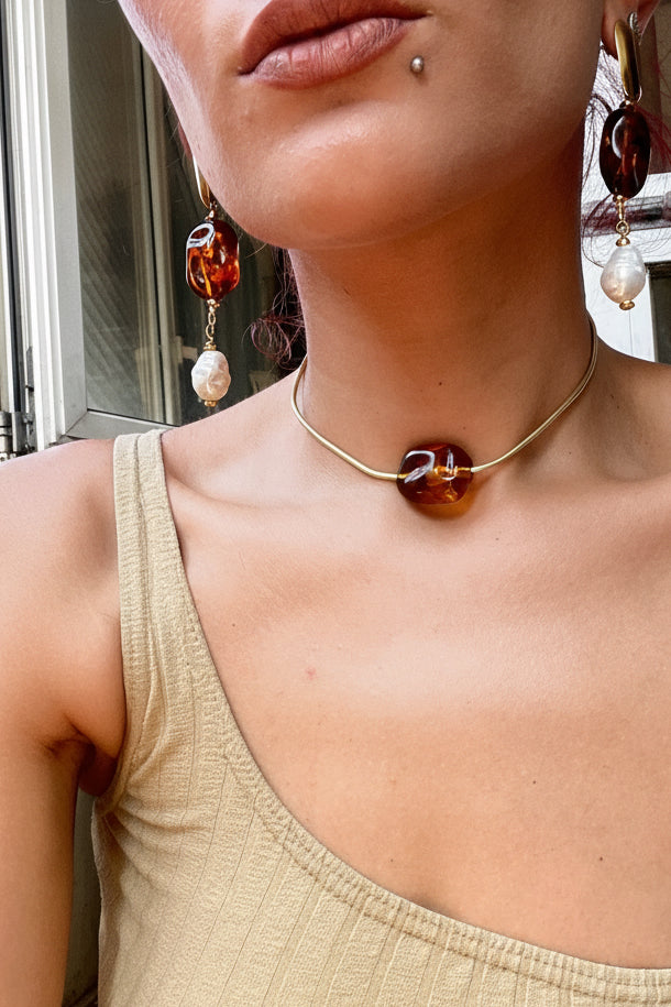 Sirena Amber Set — Earrings, Choker & Bracelet