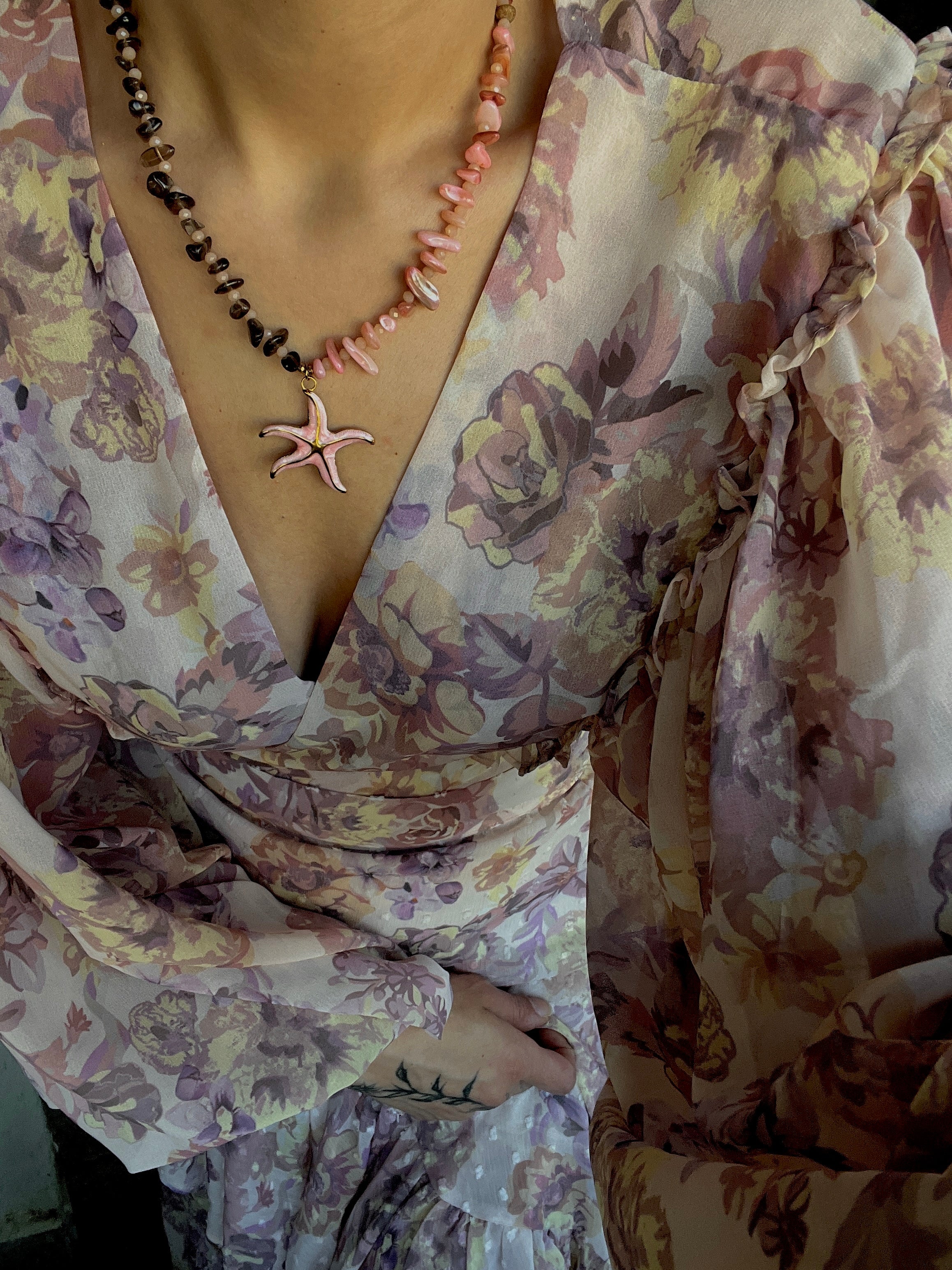 Summer Starfish" Boho Necklace – Χειροποίητο Κολιέ με Ημιπολύτιμες Πέτρες
