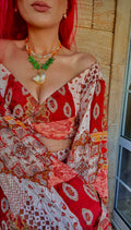 "Ocean’s Treasure" – Χειροποίητο Necklace με Μεγάλο Κοχύλι, Πράσινο Φίλντισι & Ημιπολύτιμους Λίθους