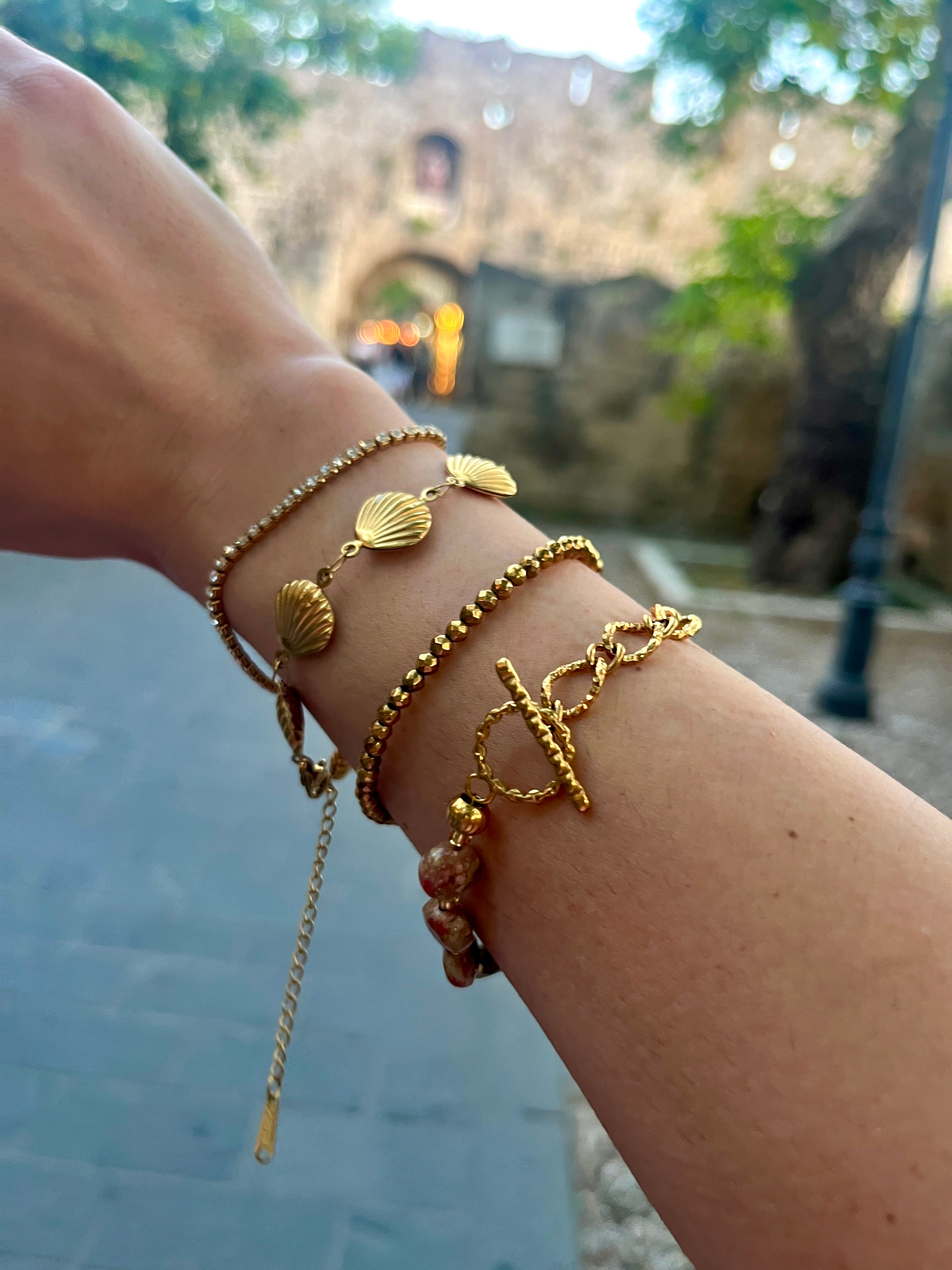 Unakite & Gold Half-and-Half Bracelet