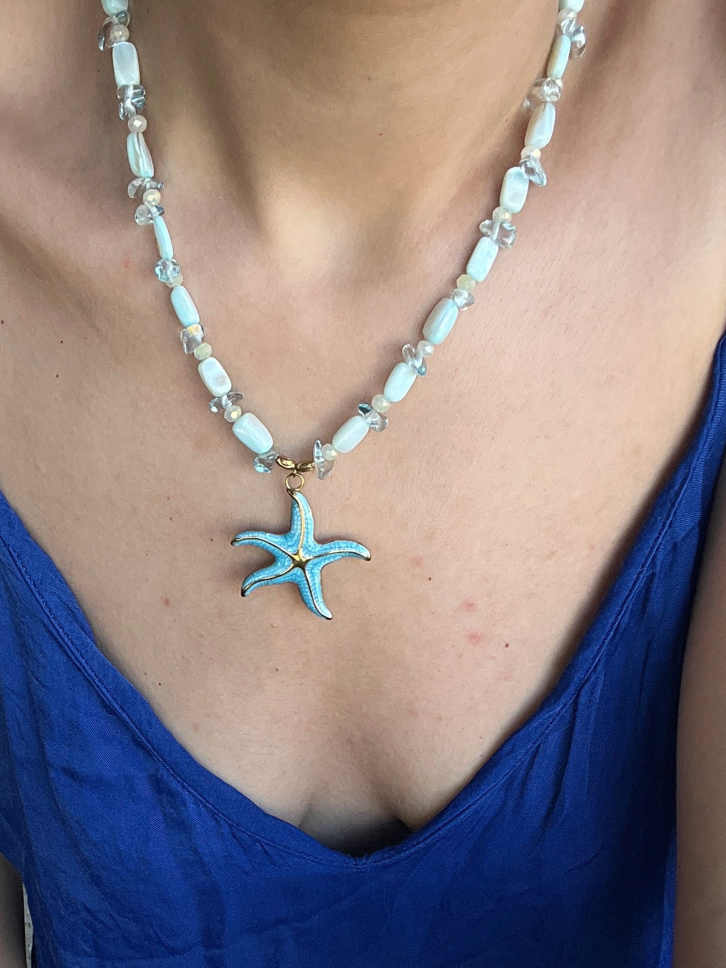 Summer Starfish" Boho Necklace – Χειροποίητο Κολιέ με Ημιπολύτιμες Πέτρες