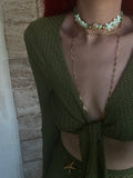 Sirena Mint Green Choker – Χειροποίητο Κολιέ με Κρυστάλλους & Κοχύλι