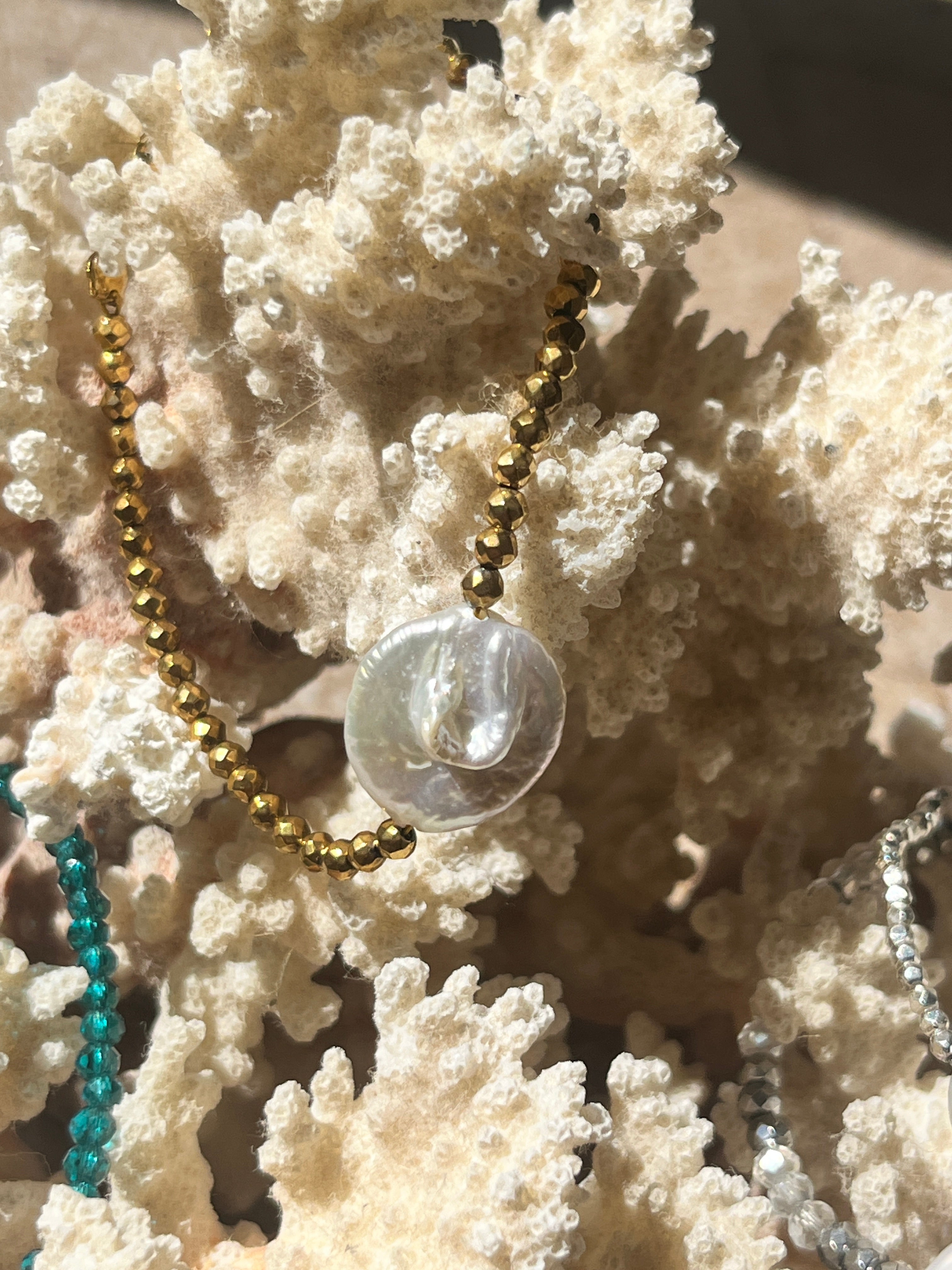 "Summer Nights" Baroque Pearl & Faceted Hematite Anklet