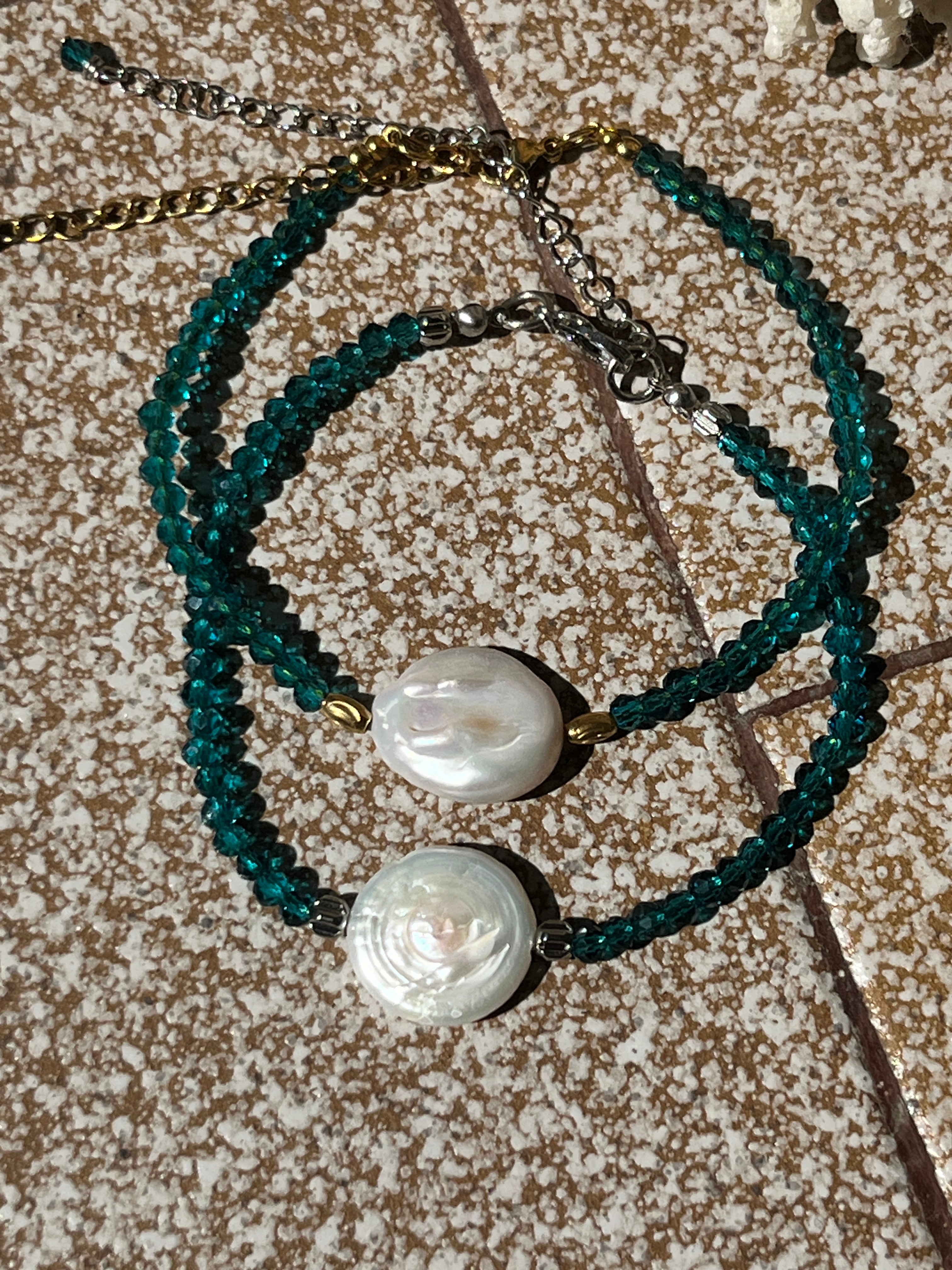 "Summer Nights" Baroque Pearl & Faceted Hematite Anklet