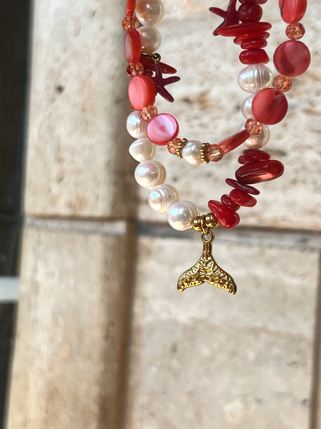 "Sirena Coral" Anklet | Βραχιόλι Ποδιού με Μαργαριτάρια & Κοραλί