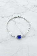 Aegean Cube Cuff / Ασημένια Χειροπέδα με Μπλε Γεωμετρικό Κύβο