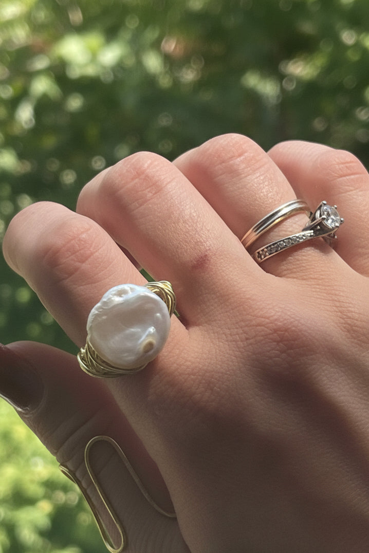 Coin pearl ring detail shot