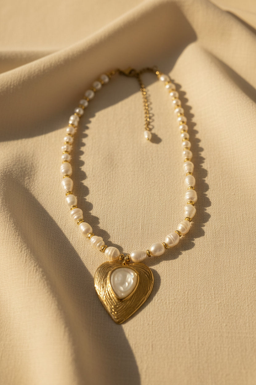 Gold Heart Baroque Pearl Necklace