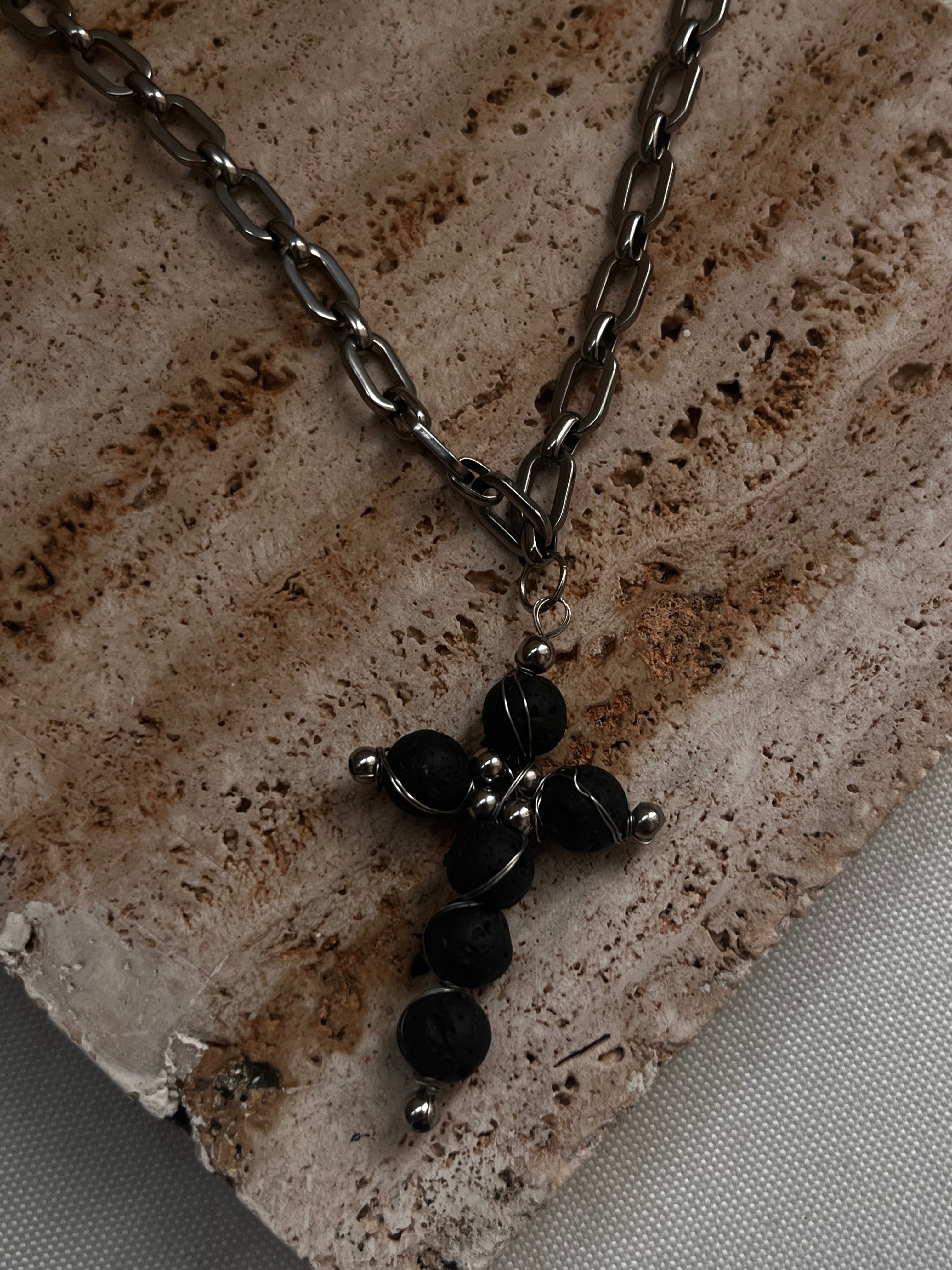Lava Stone Hand-Wrapped Cross
