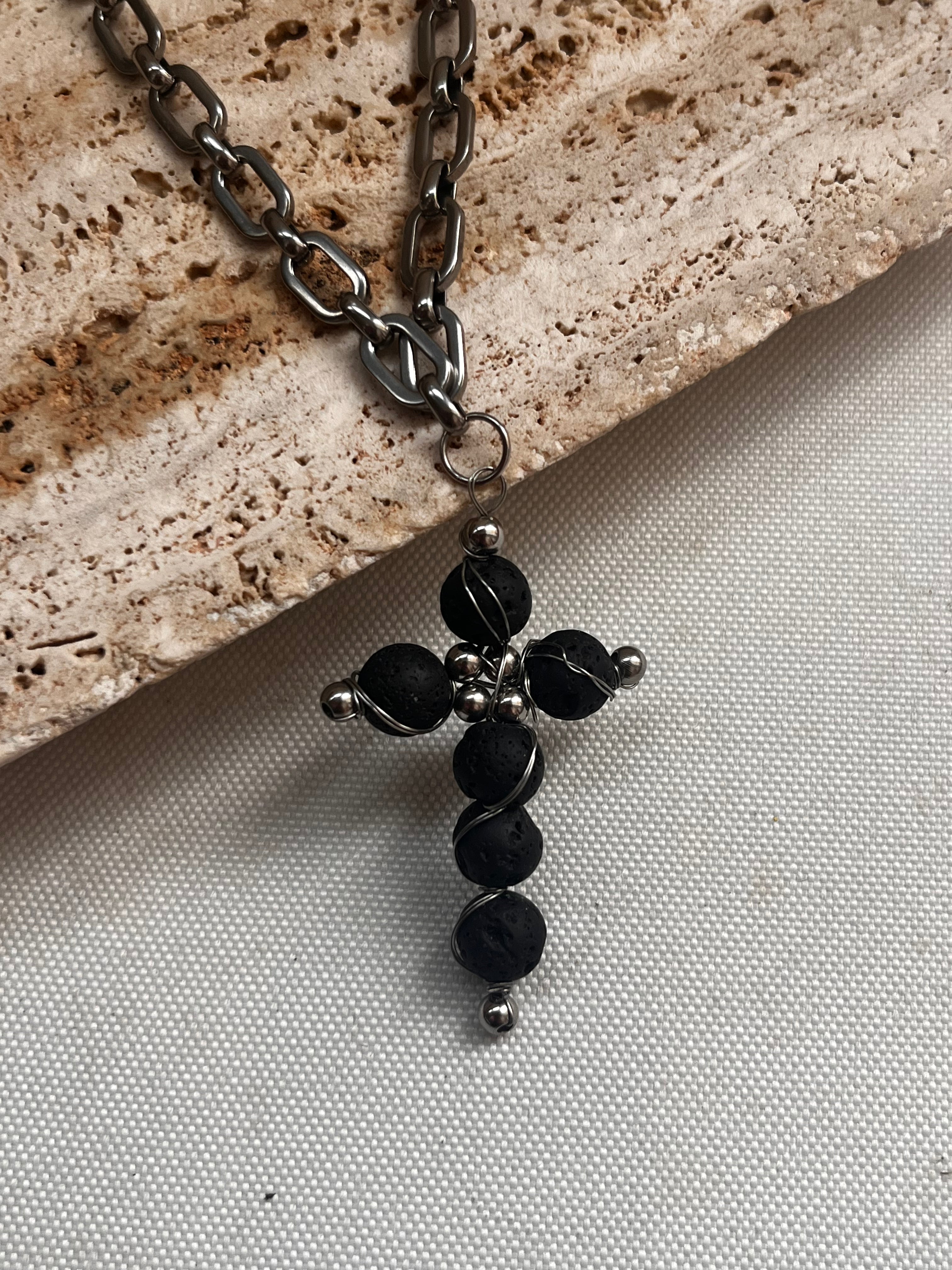 Lava Stone Hand-Wrapped Cross