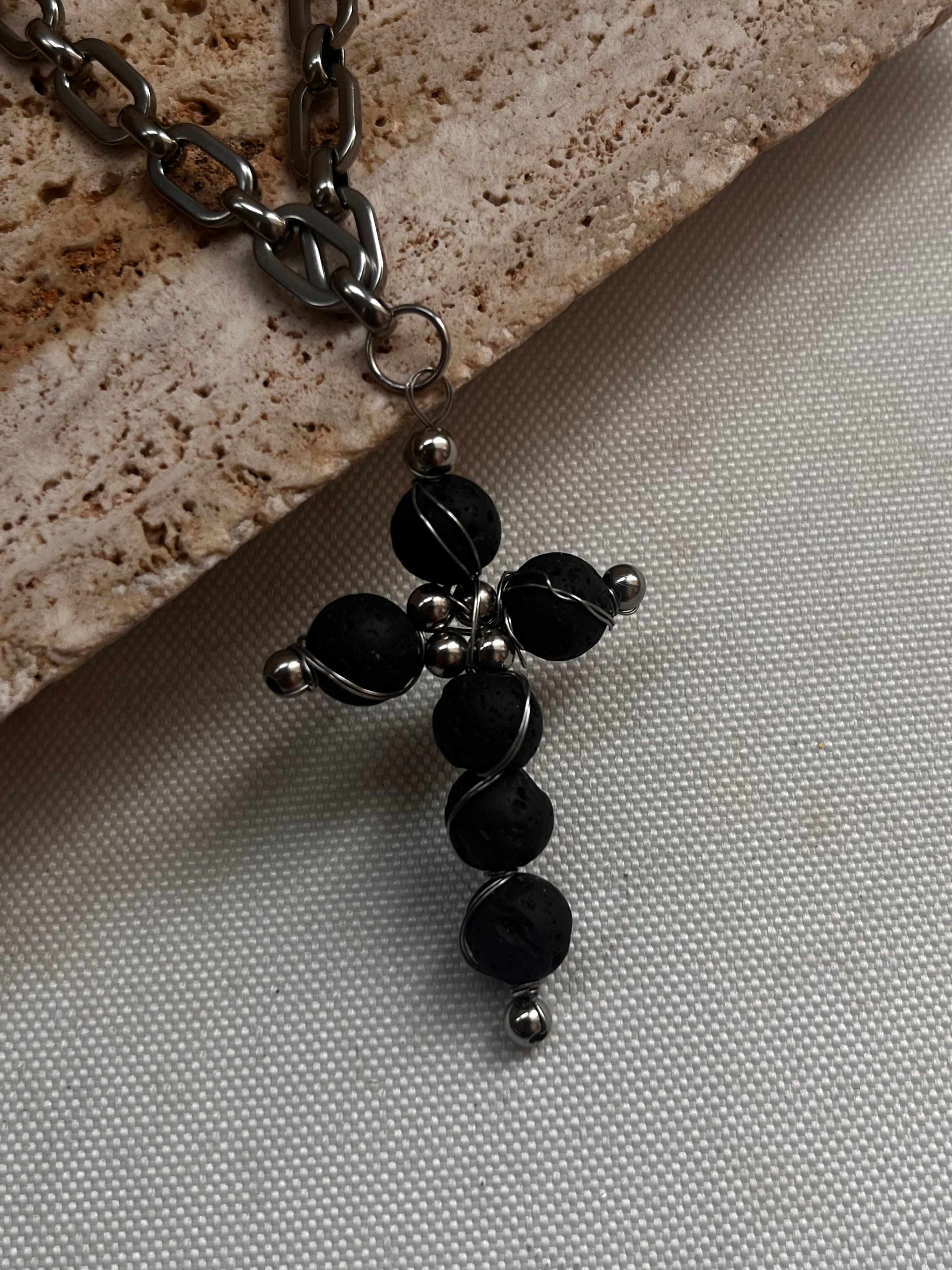 Lava Stone Hand-Wrapped Cross