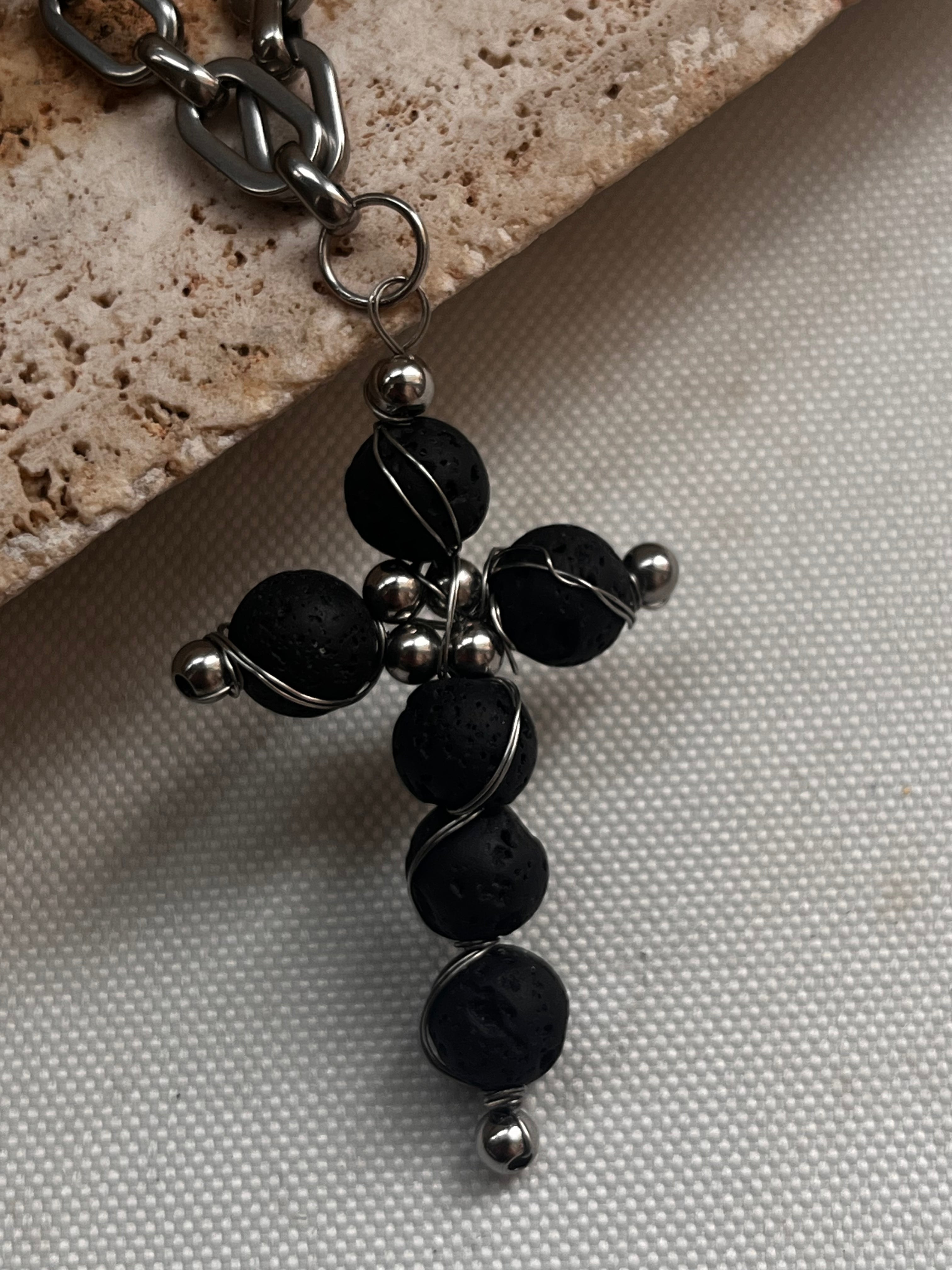 Lava Stone Hand-Wrapped Cross