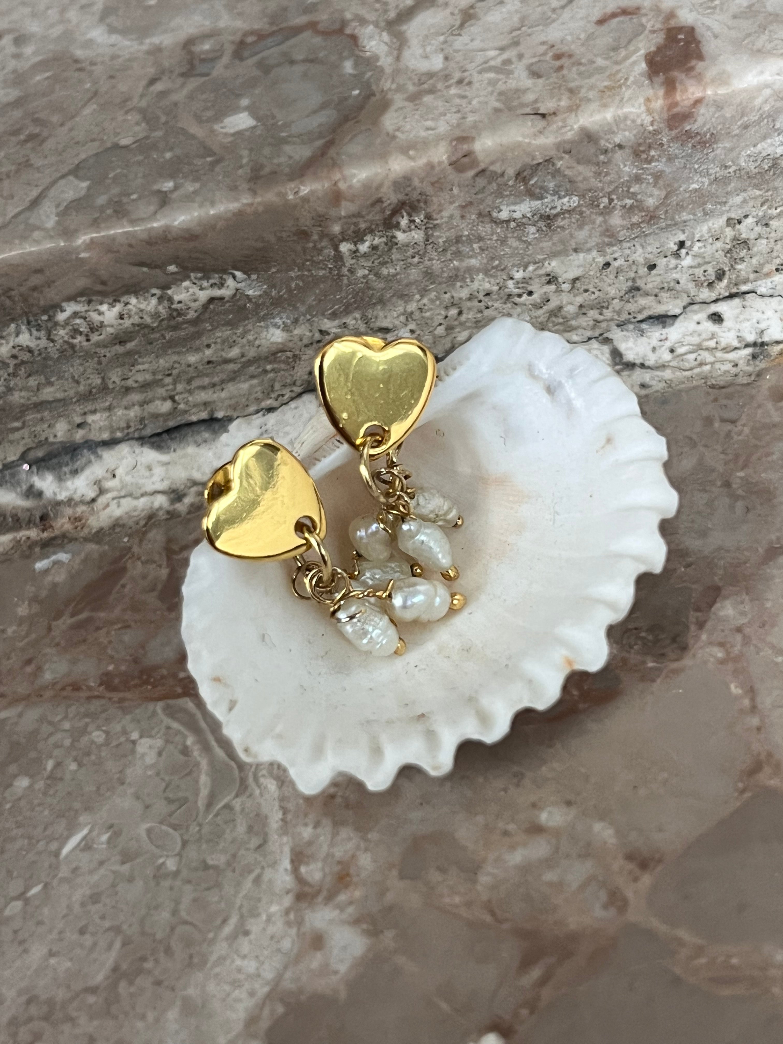 Sirena Jewelry - Heart and Pearl Earrings - Handmade in Rhodes
