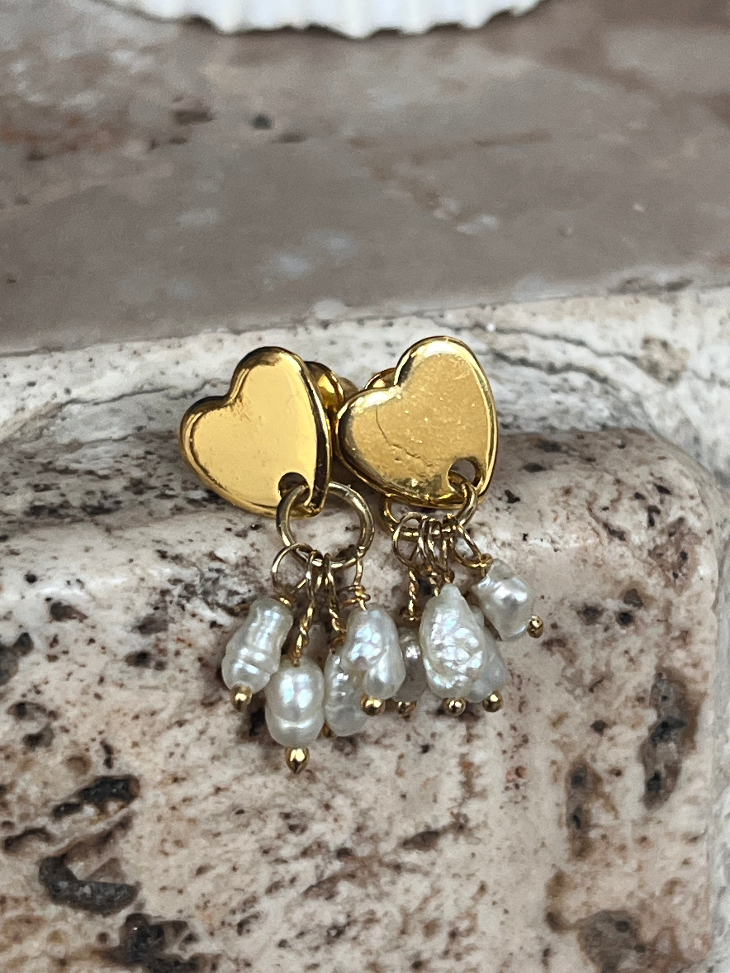 Sirena Jewelry - Heart and Pearl Earrings - Handmade in Rhodes