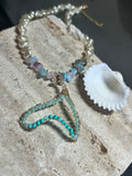 Mermaid’s Tale – Pearl & Gemstone Necklace with Wire-Wrapped Mermaid Tail