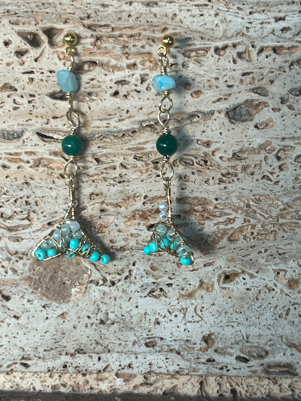 Ocean Queen Tails – Handmade Amazonite & Turquoise Tail Earrings