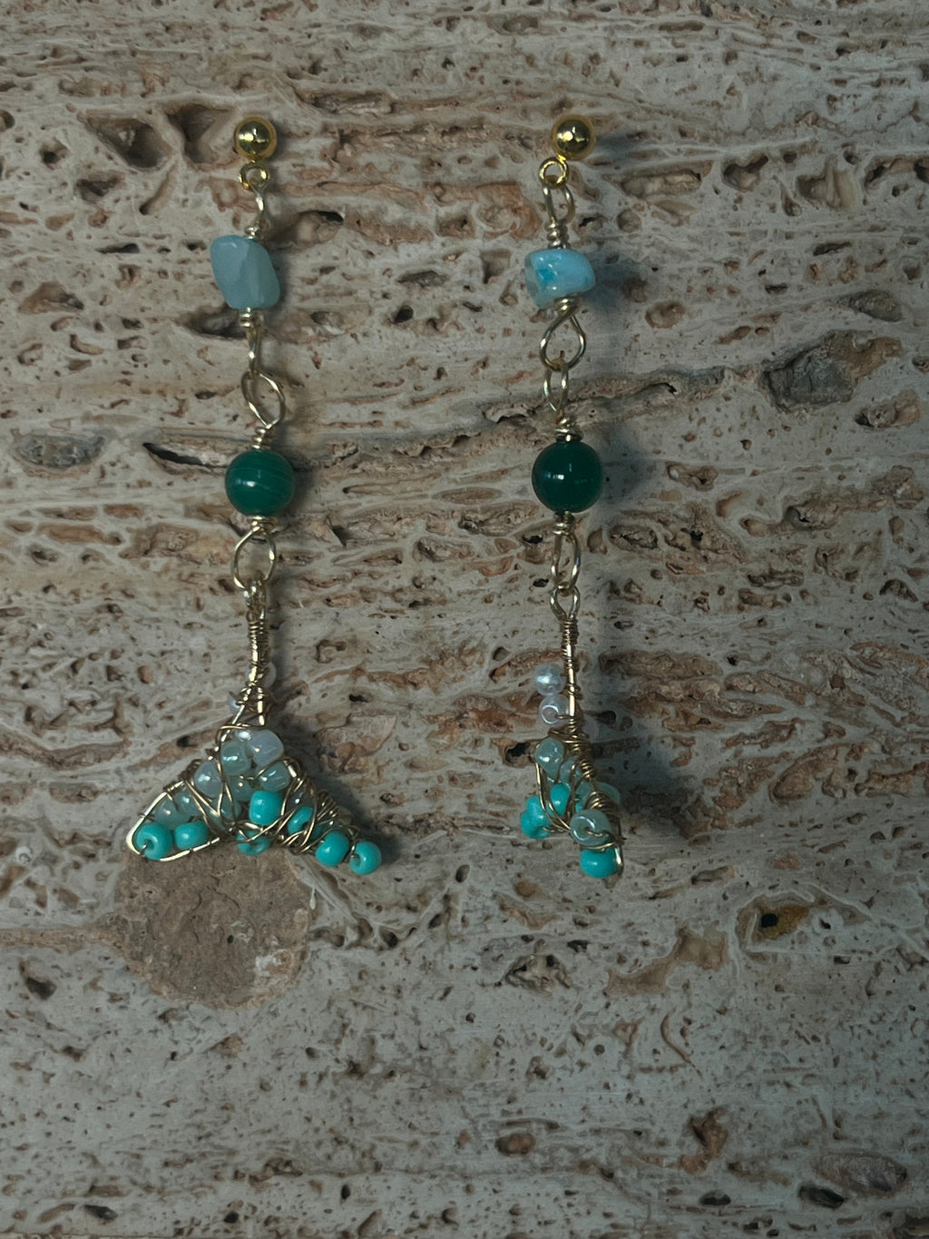 Ocean Queen Tails – Handmade Amazonite & Turquoise Tail Earrings