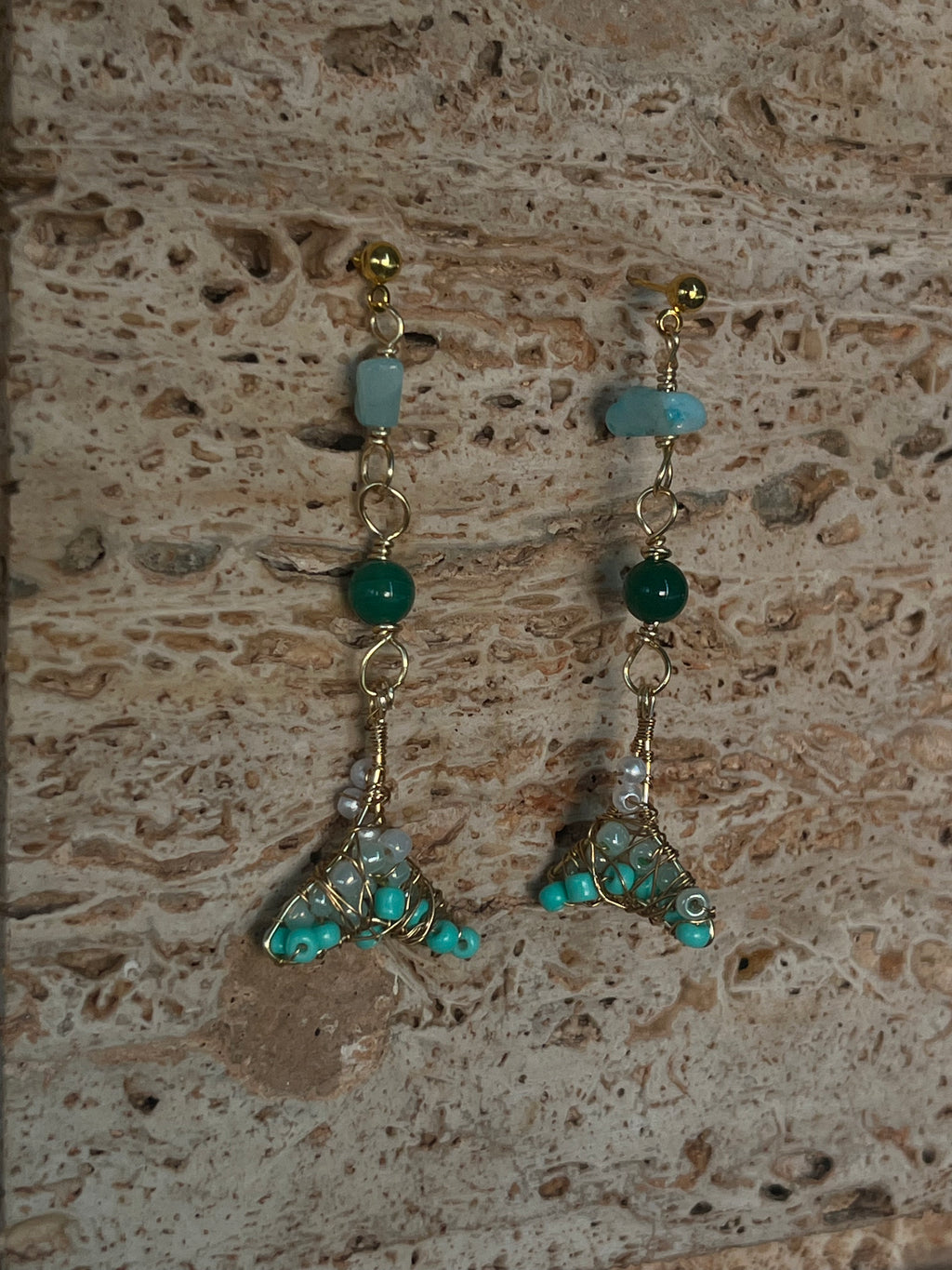 Ocean Queen Tails – Handmade Amazonite & Turquoise Tail Earrings