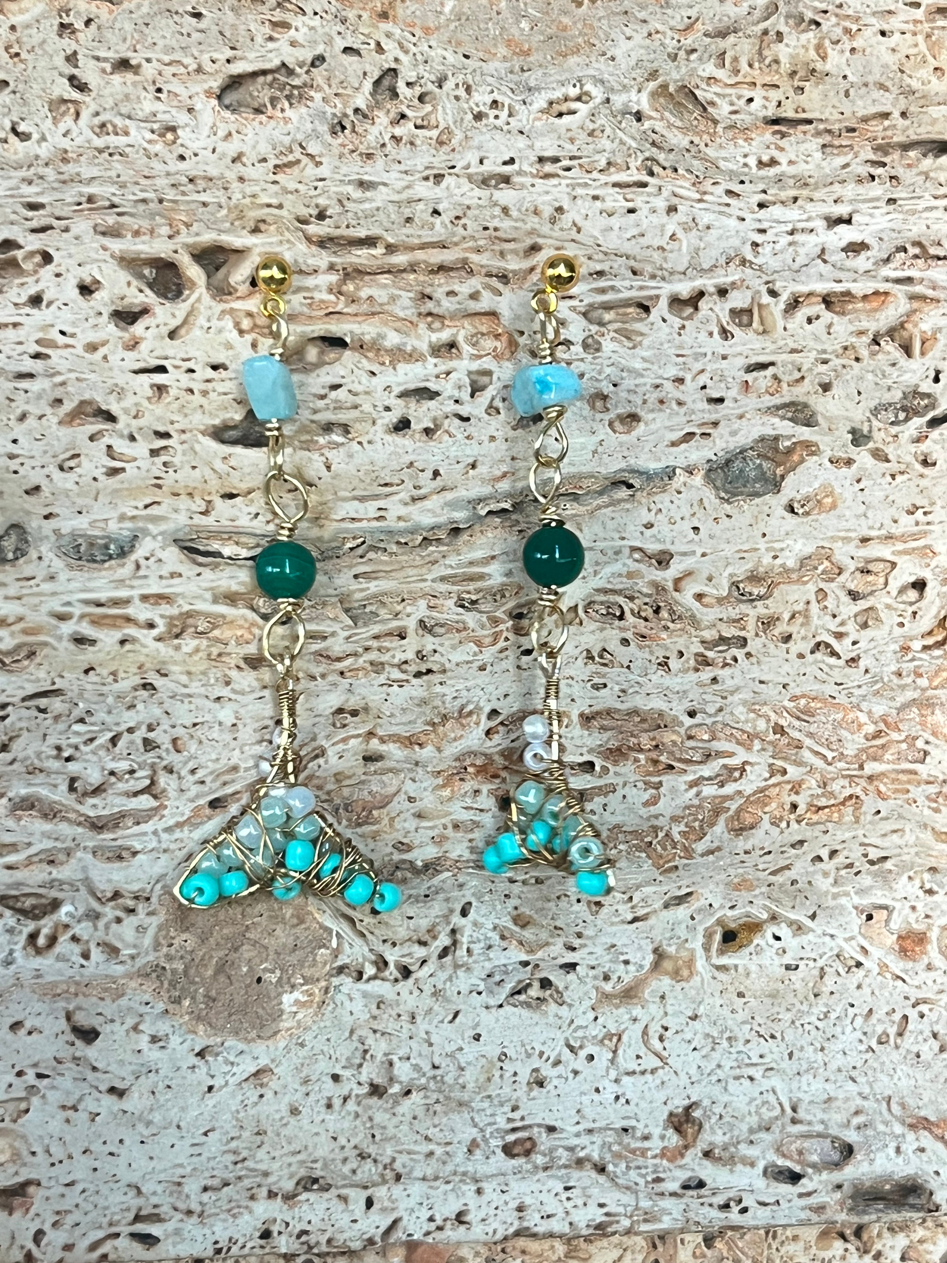 Ocean Queen Tails – Handmade Amazonite & Turquoise Tail Earrings