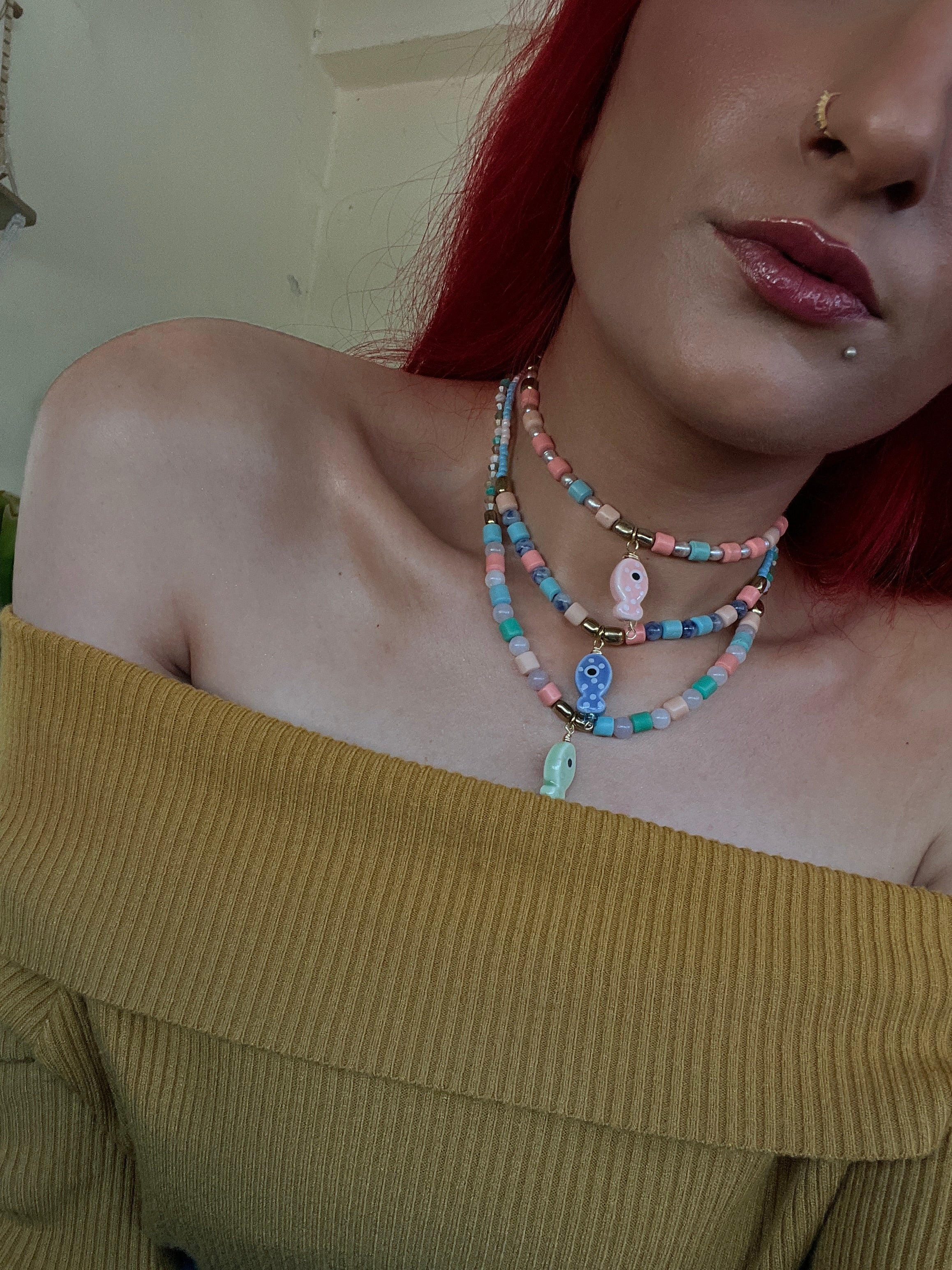 Ceramic Fish Beaded Choker- Limited Summer Edition(Pink Fish)