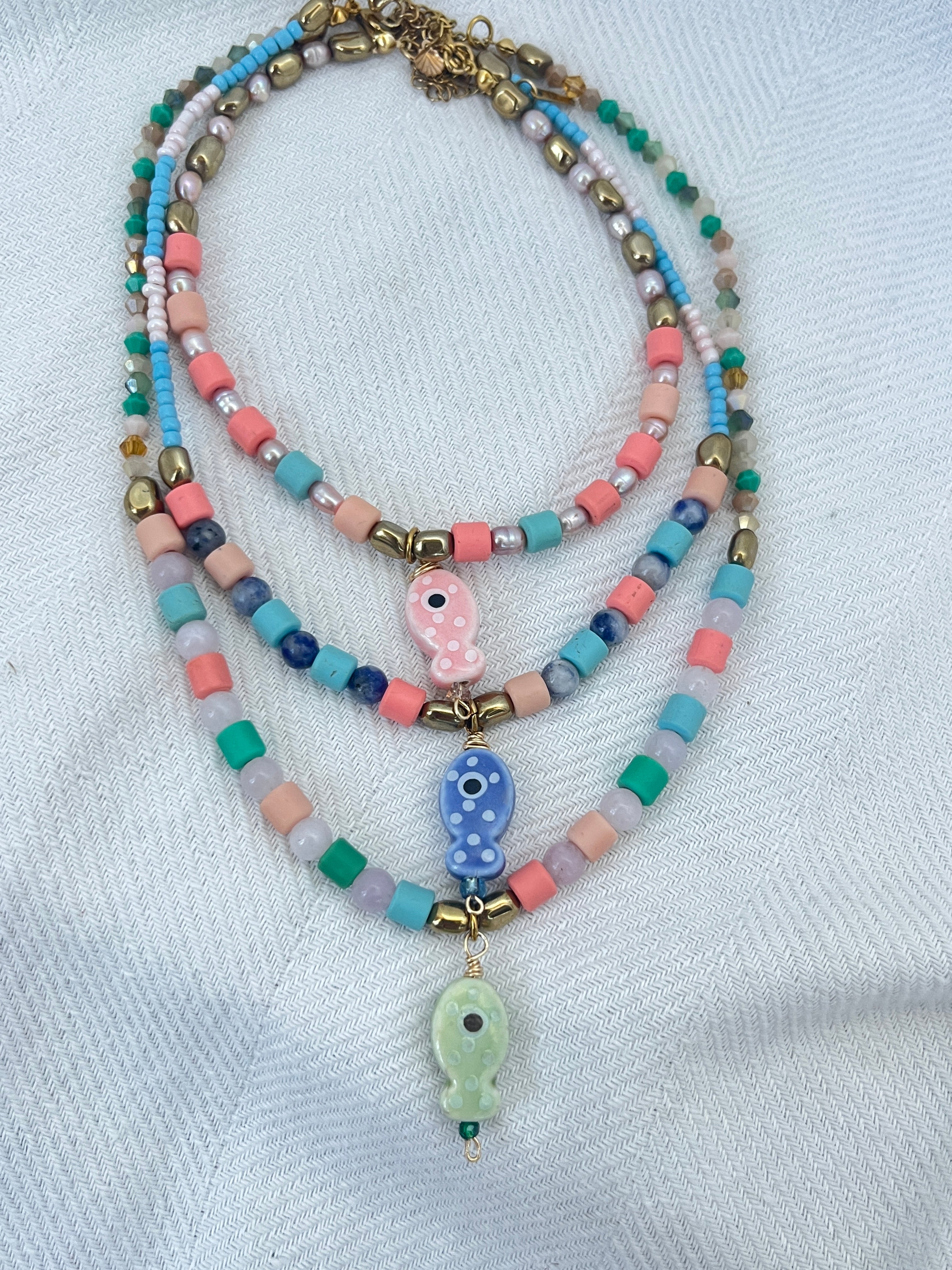 Ceramic Fish Beaded Choker- Limited Summer Edition(Pink Fish)