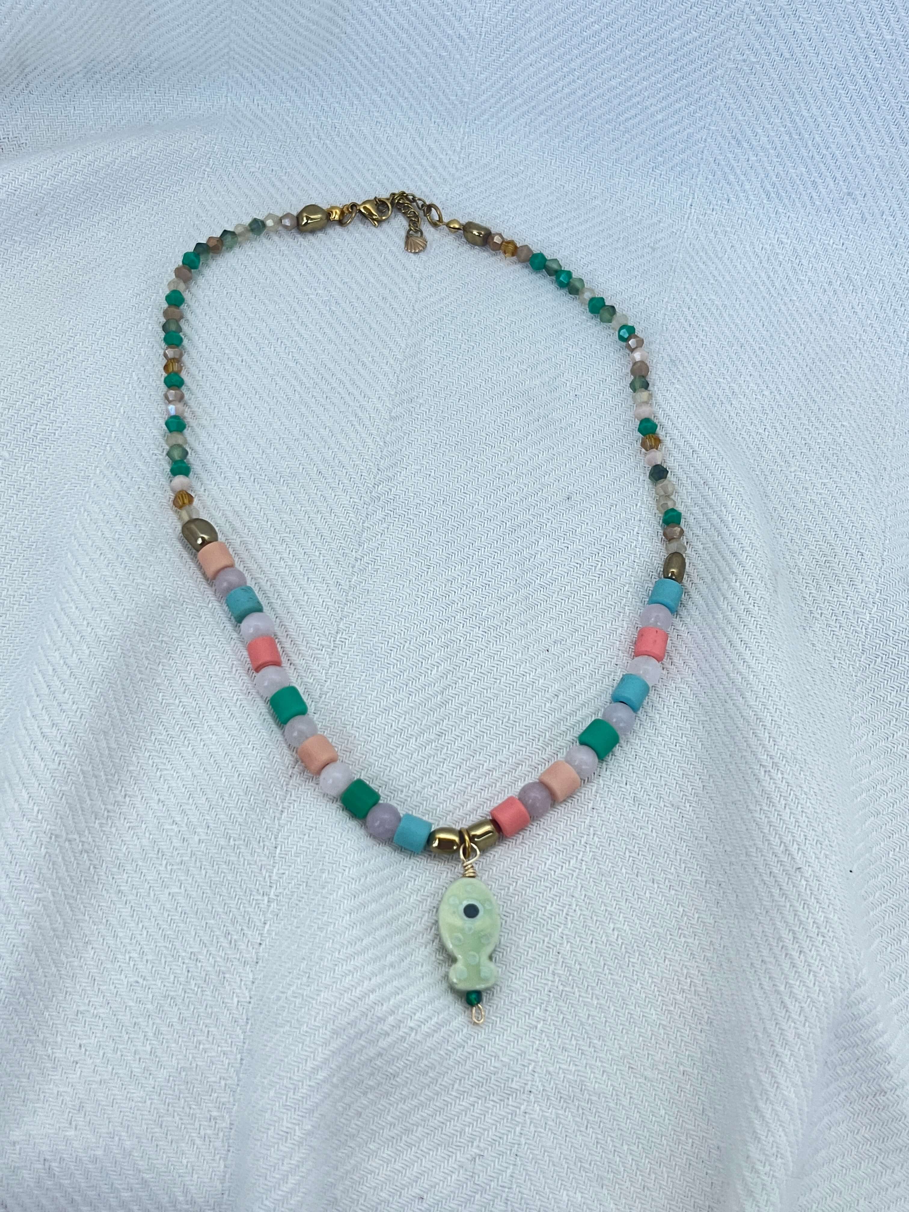 Ceramic Fish Beaded Necklace - Limited Summer Edition(Green Fish)