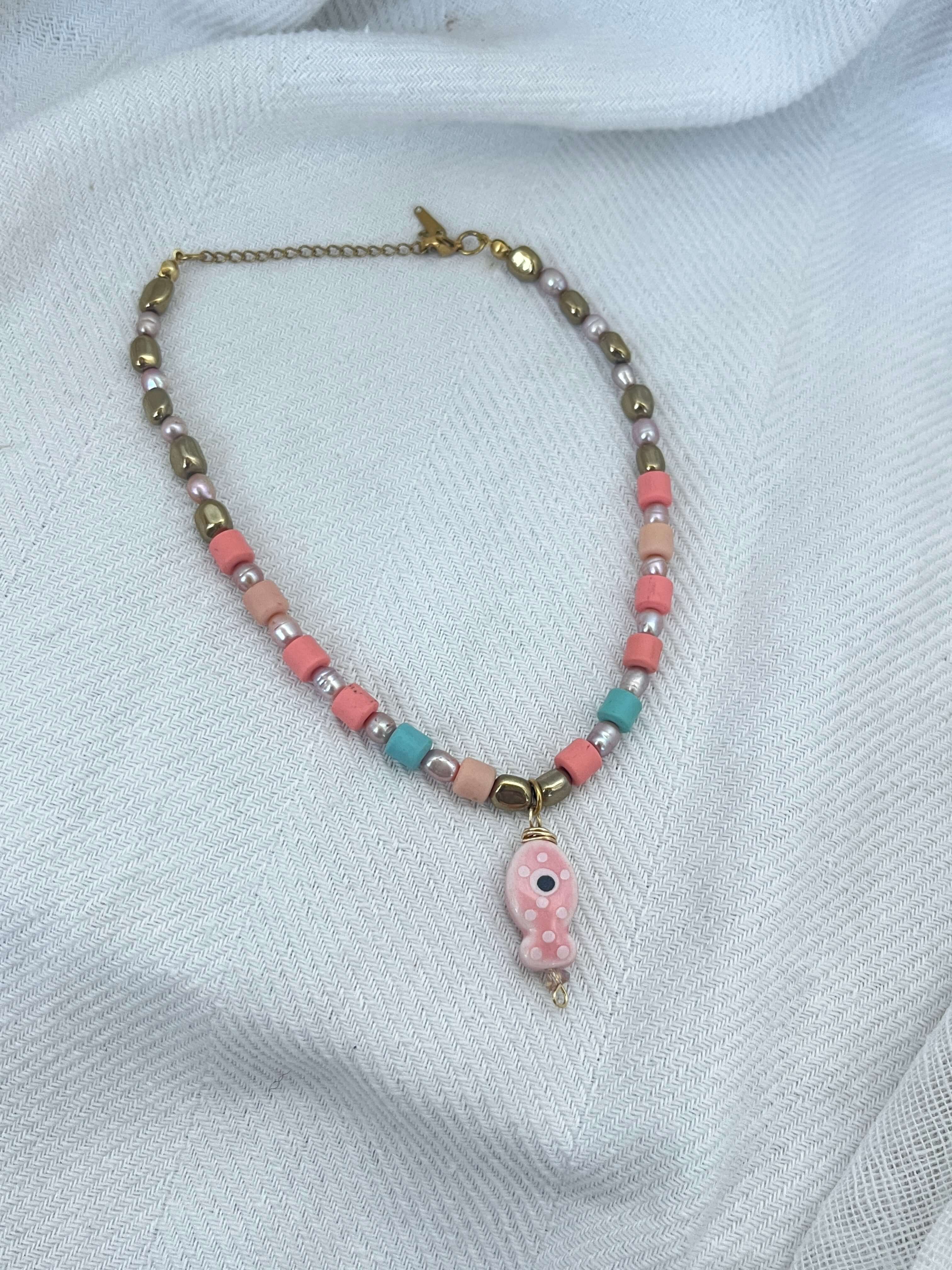 Ceramic Fish Beaded Choker- Limited Summer Edition(Pink Fish)