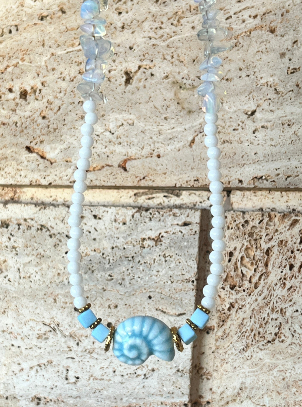 Ceramic Shell & Mineral Glass Statement Necklace