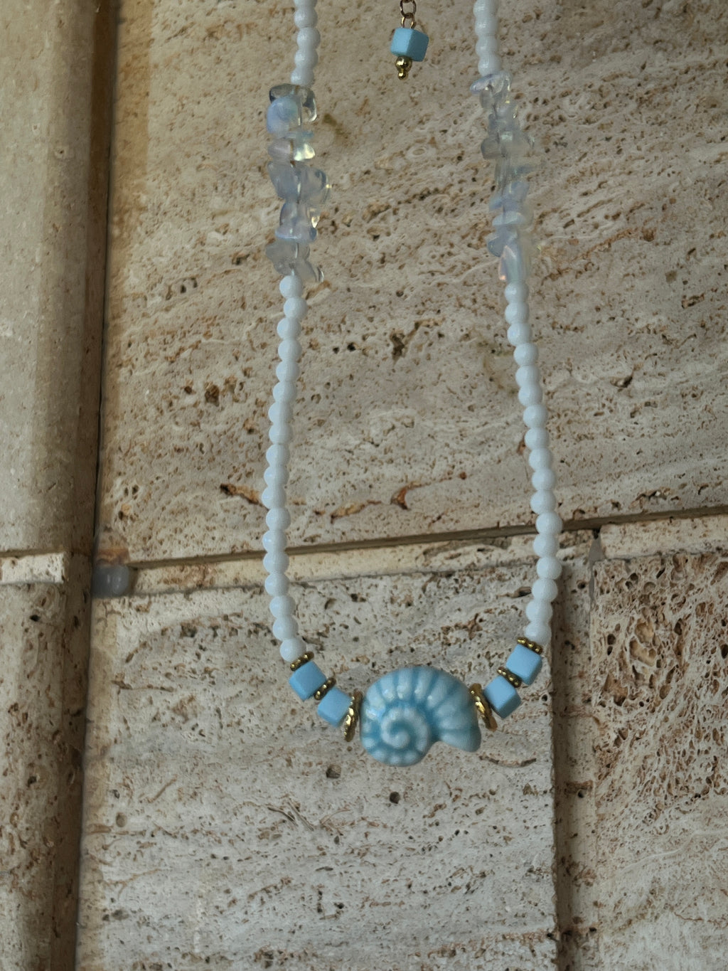 Ceramic Shell & Mineral Glass Statement Necklace