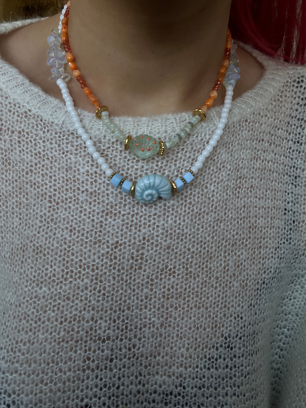 Ceramic Shell & Mineral Glass Statement Necklace