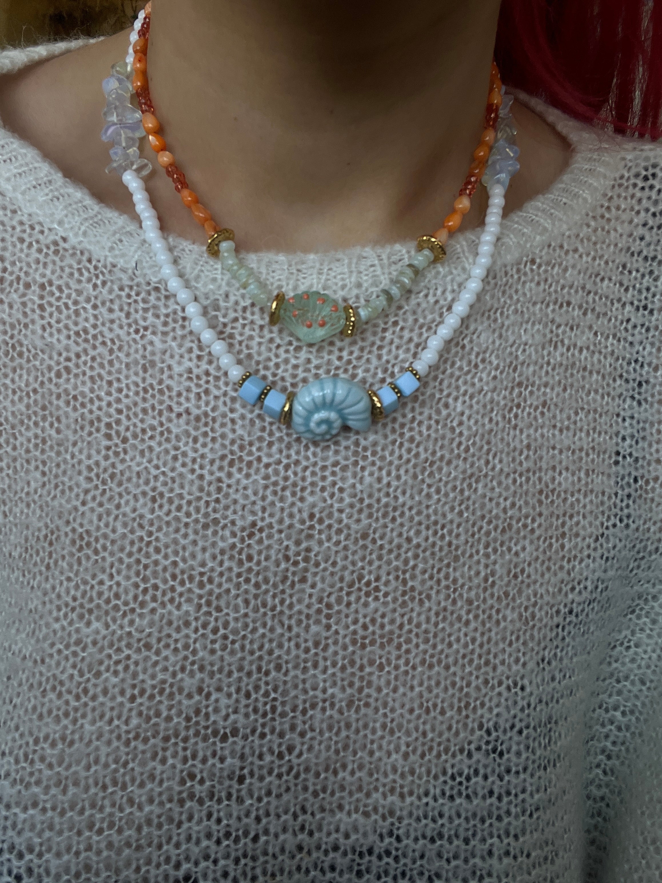 Ceramic Shell & Mineral Glass Statement Necklace