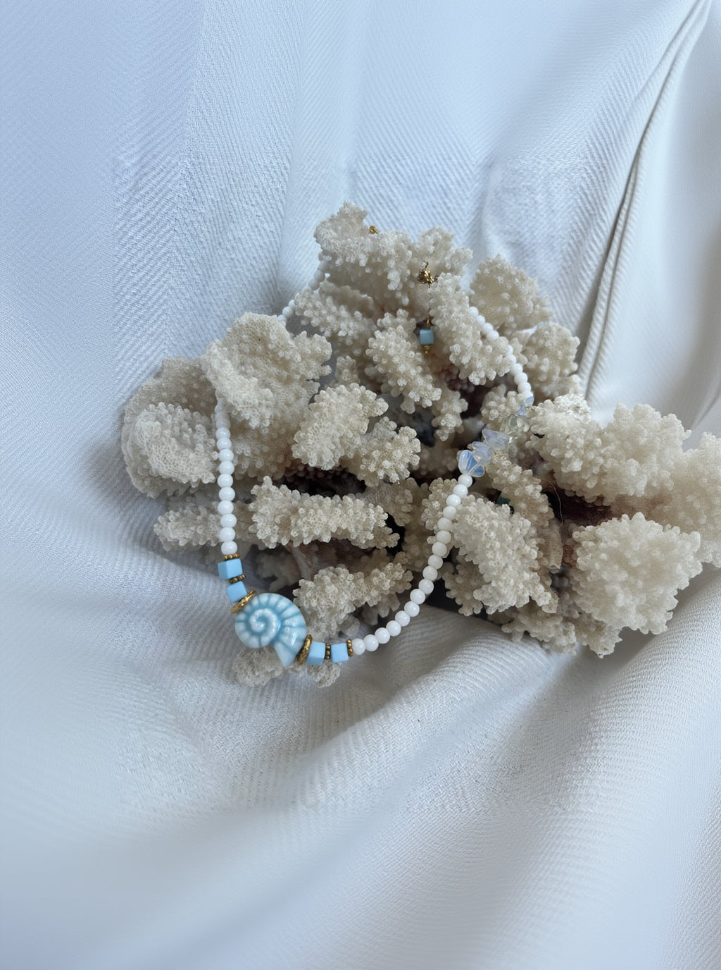 Ceramic Shell & Mineral Glass Statement Necklace