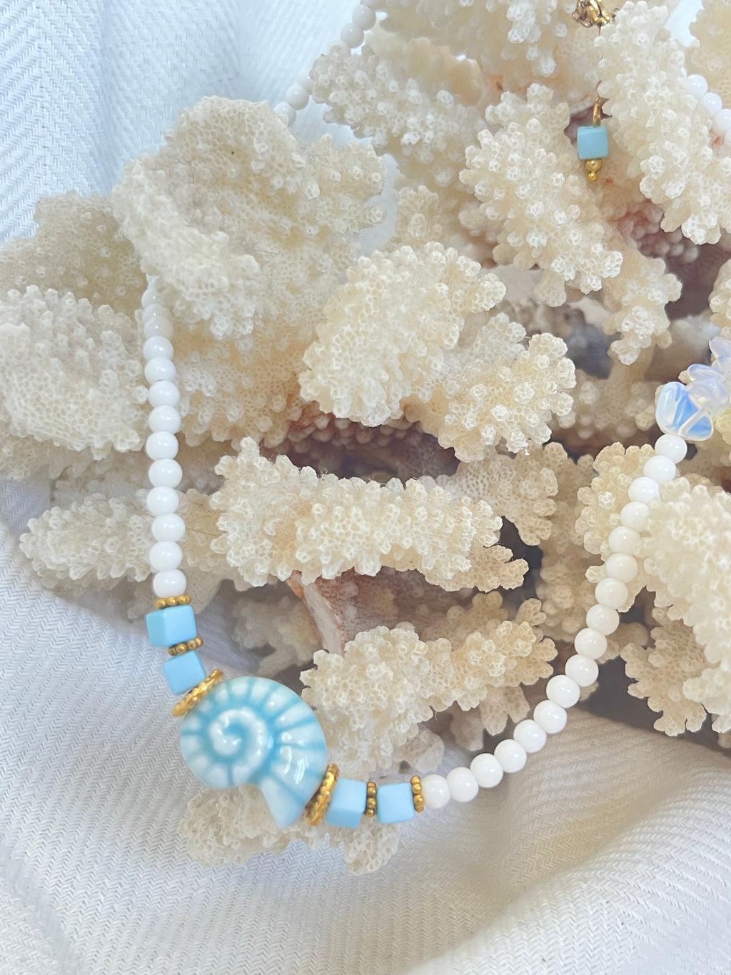 Ceramic Shell & Mineral Glass Statement Necklace
