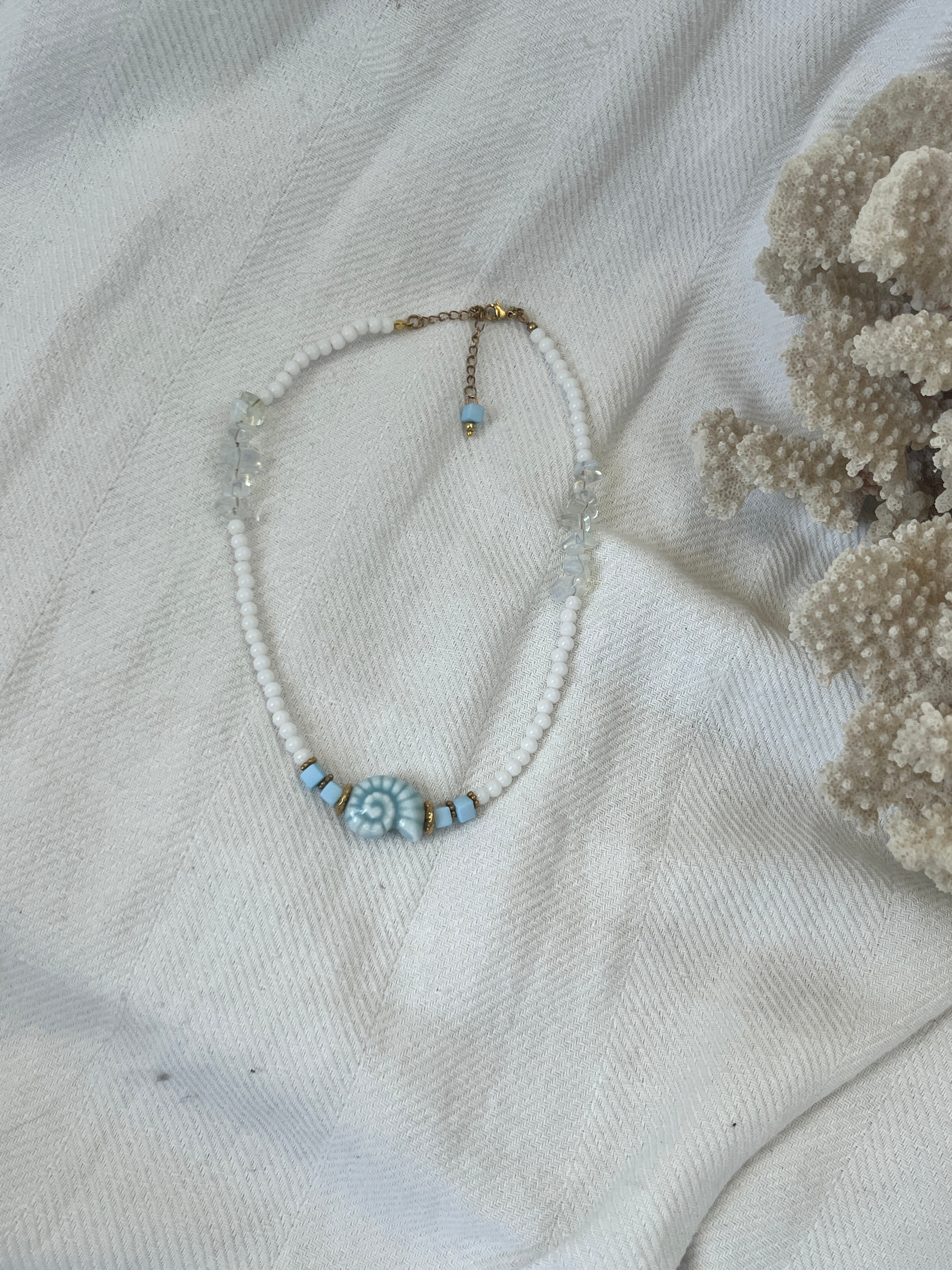 Ceramic Shell & Mineral Glass Statement Necklace