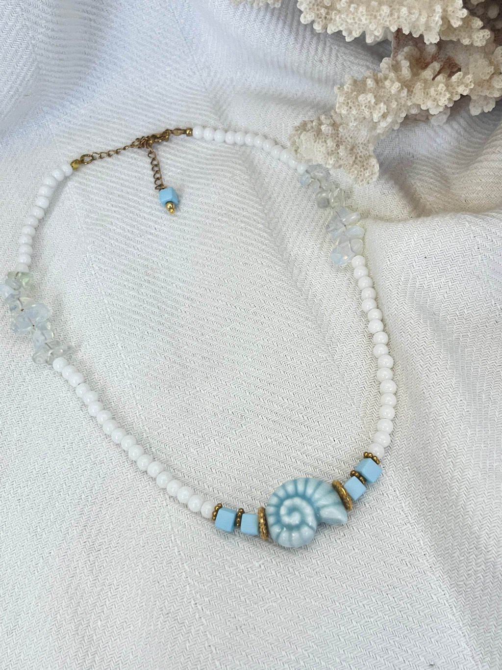 Ceramic Shell & Mineral Glass Statement Necklace