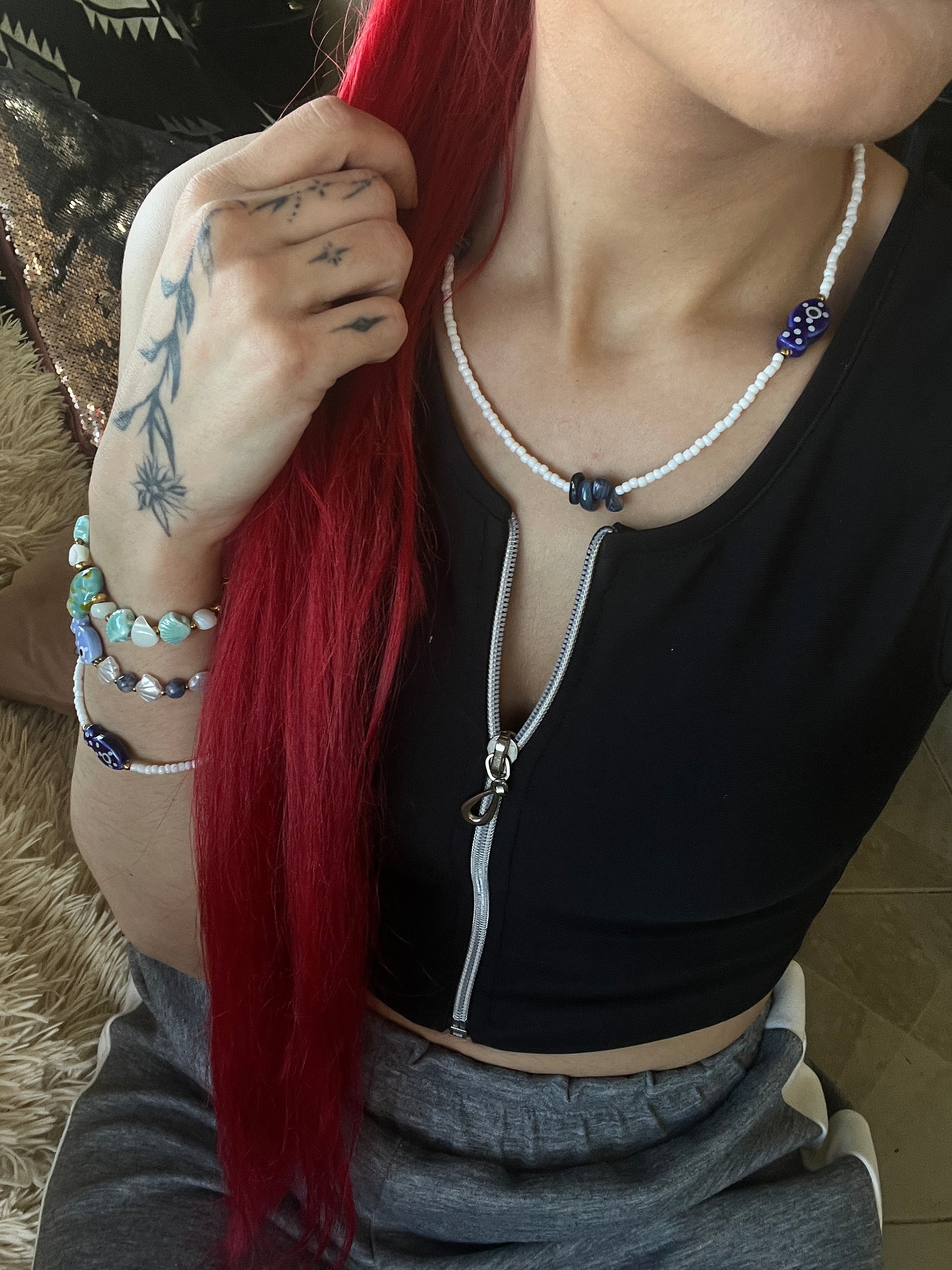 Deep Sea Soul – Handmade Navy & White Beads Jewelry Set