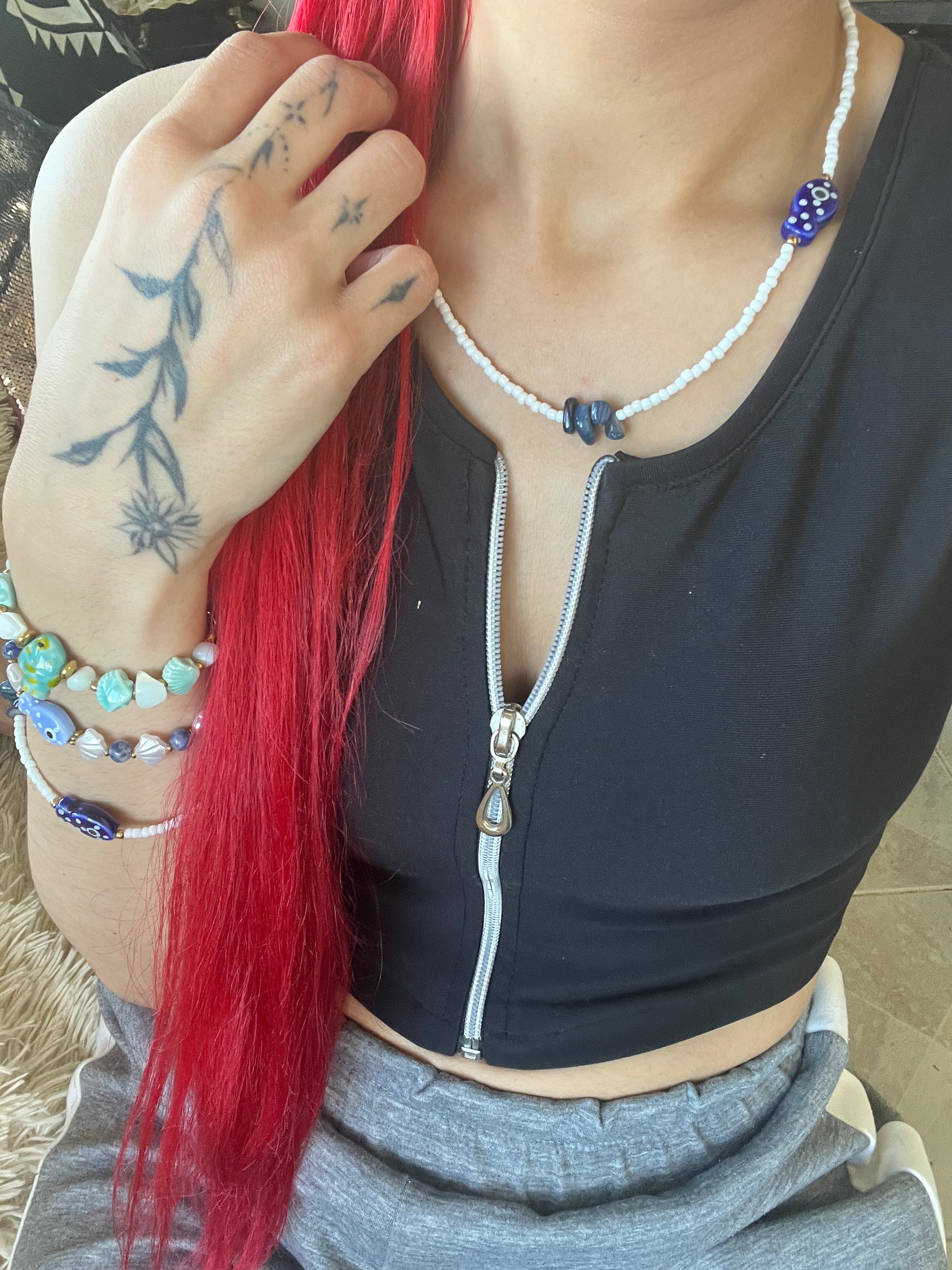 Deep Sea Soul – Handmade Navy & White Beads Jewelry Set