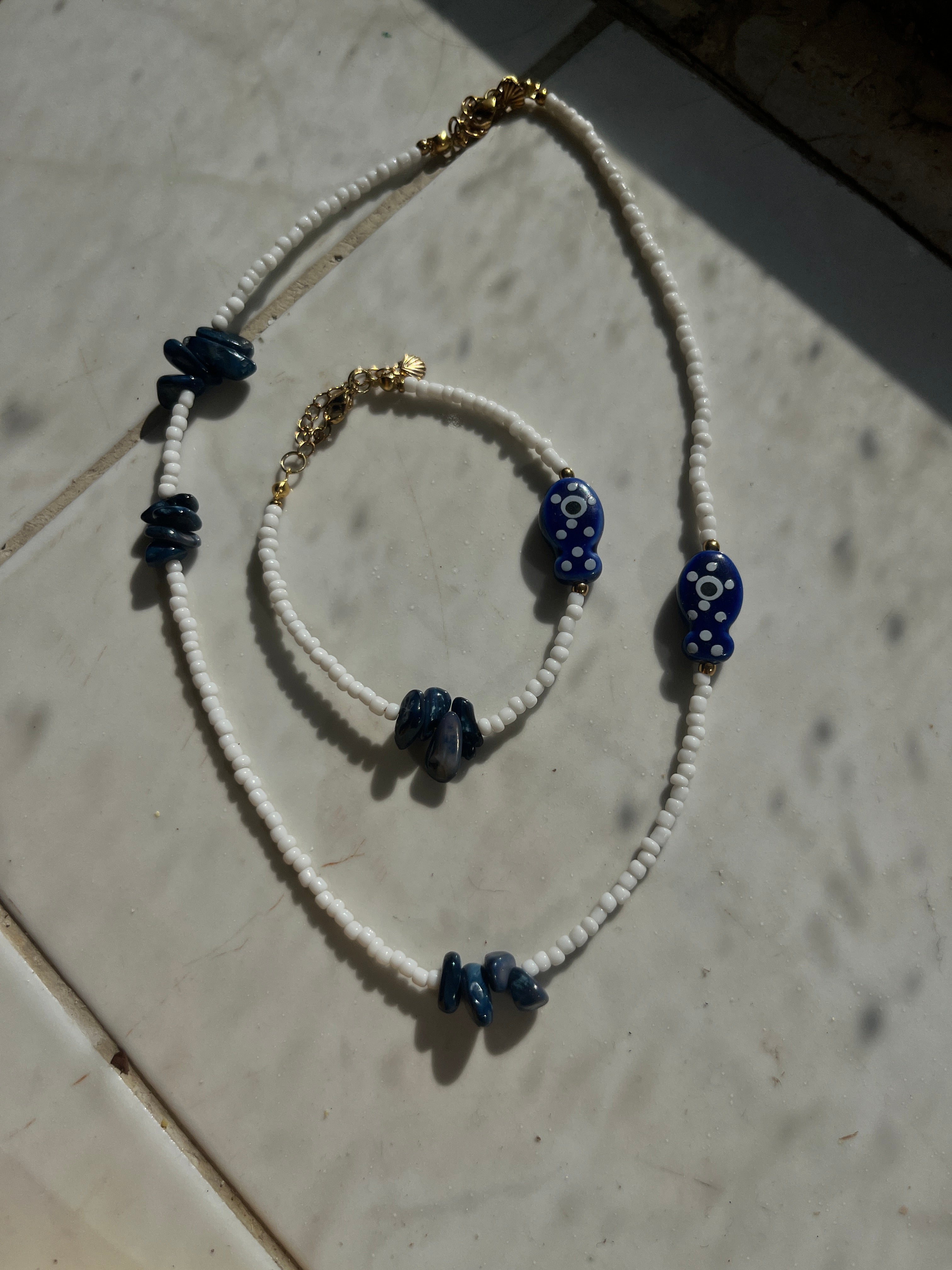 Deep Sea Soul – Handmade Navy & White Beads Jewelry Set