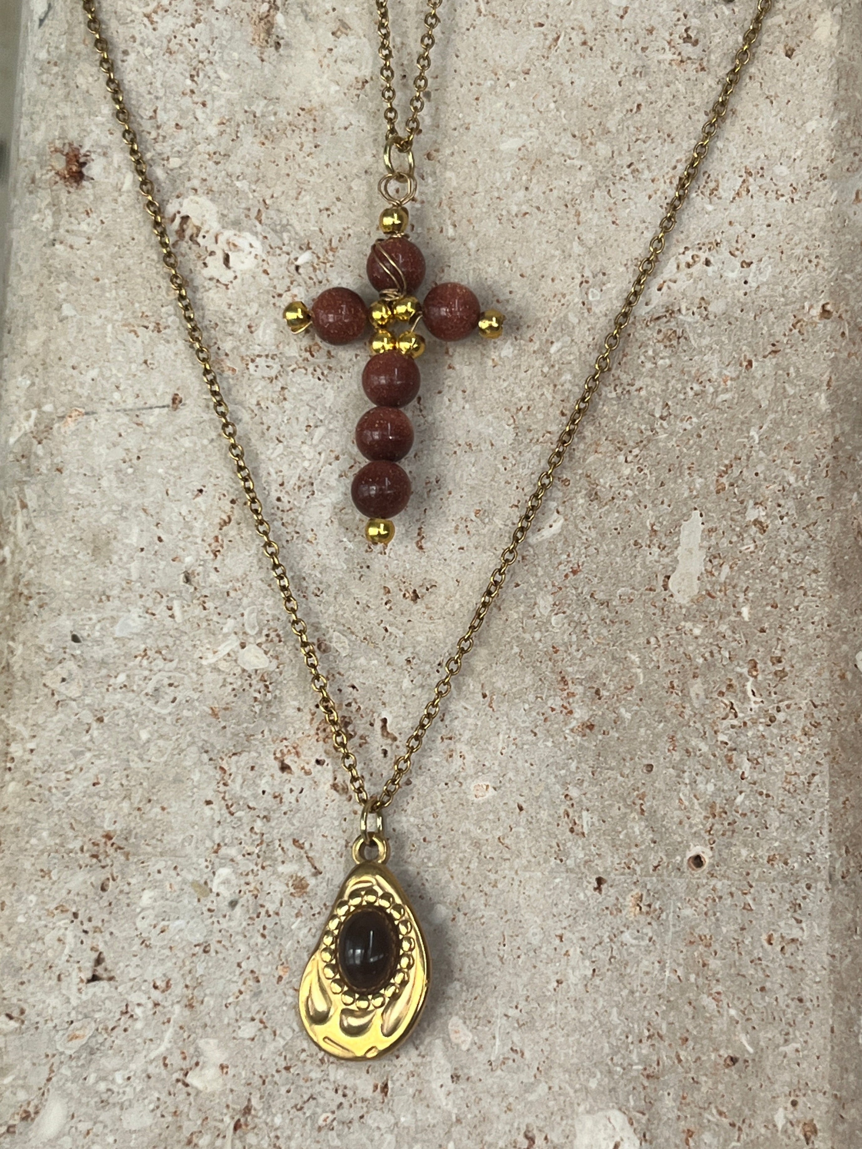 Mother’s Day Set: "Sacred Love" – Σετ Διπλό Κολιέ με Σταυρό & Δάκρυ