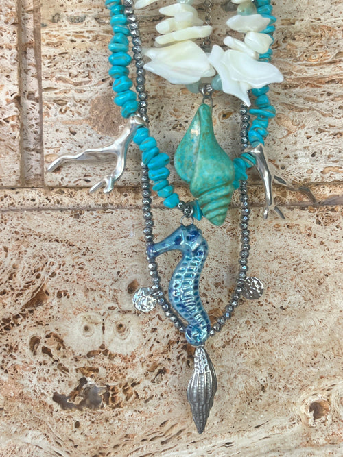 Aegean Seahorse Statement Necklace - Sirena Jewelry
