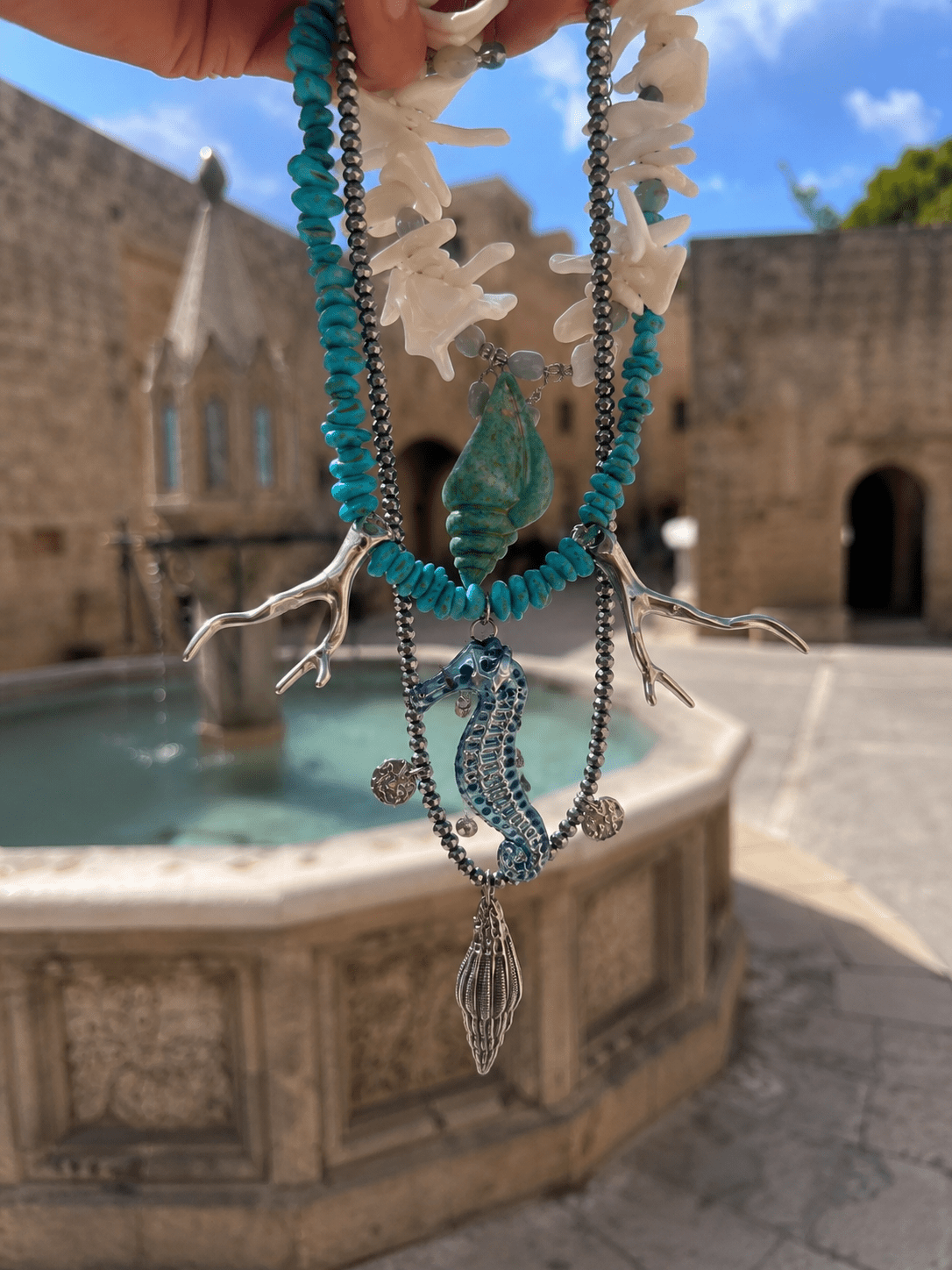 Aegean Seahorse Statement Necklace - Sirena Jewelry