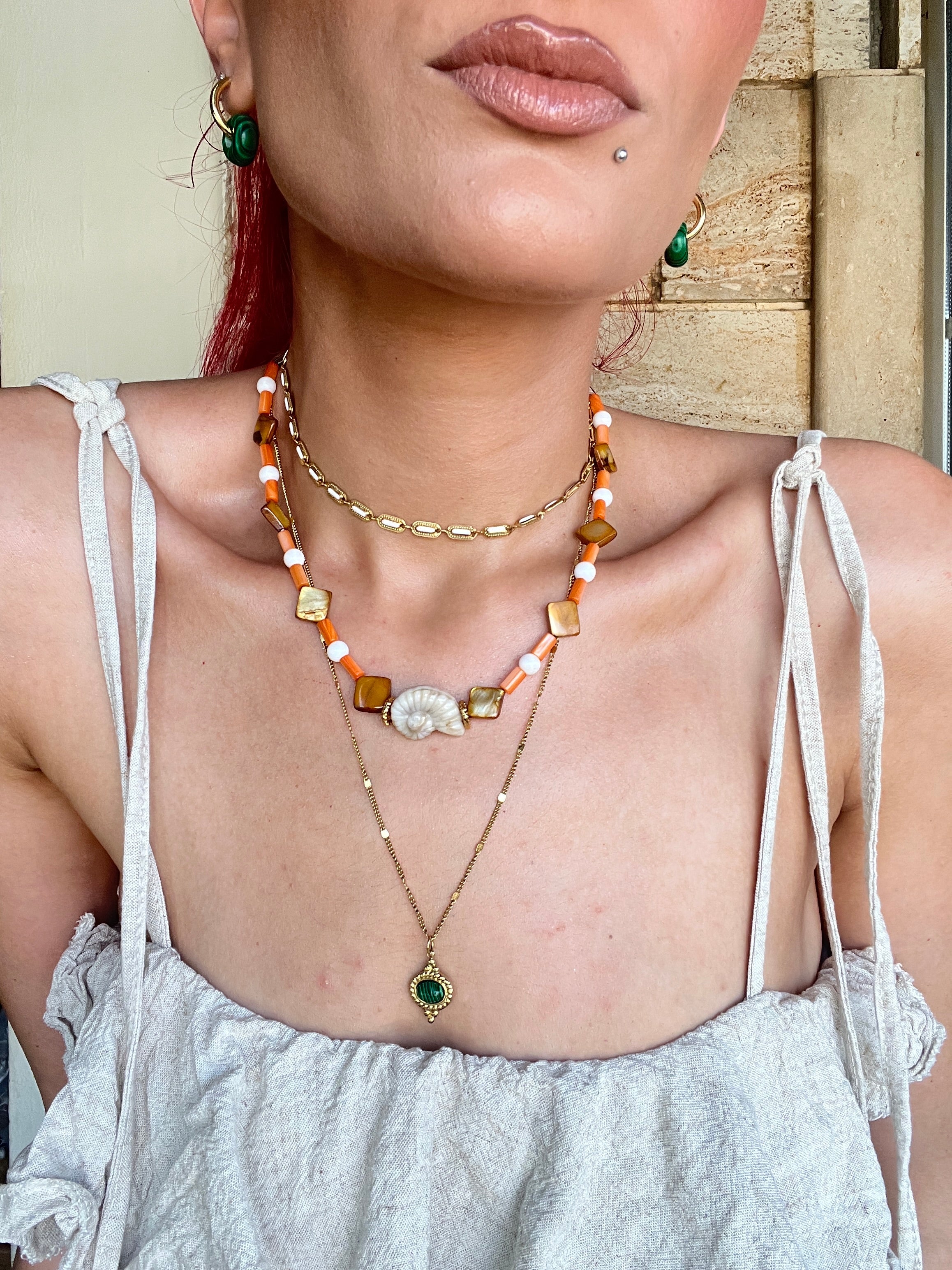 Aegean Sunset Necklace – Shell, Mother of Pearl & Semi-Precious Stones - Sirena Jewelry