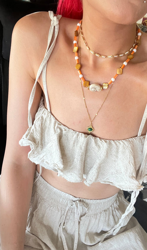 Aegean Sunset Necklace – Shell, Mother of Pearl & Semi-Precious Stones - Sirena Jewelry