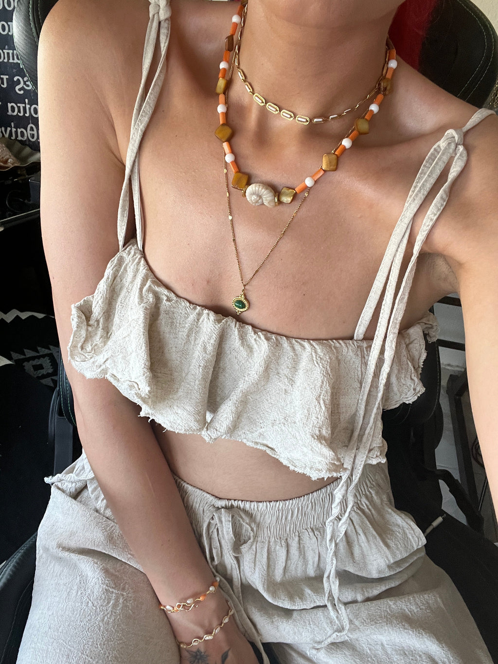 Aegean Sunset Necklace – Shell, Mother of Pearl & Semi-Precious Stones - Sirena Jewelry