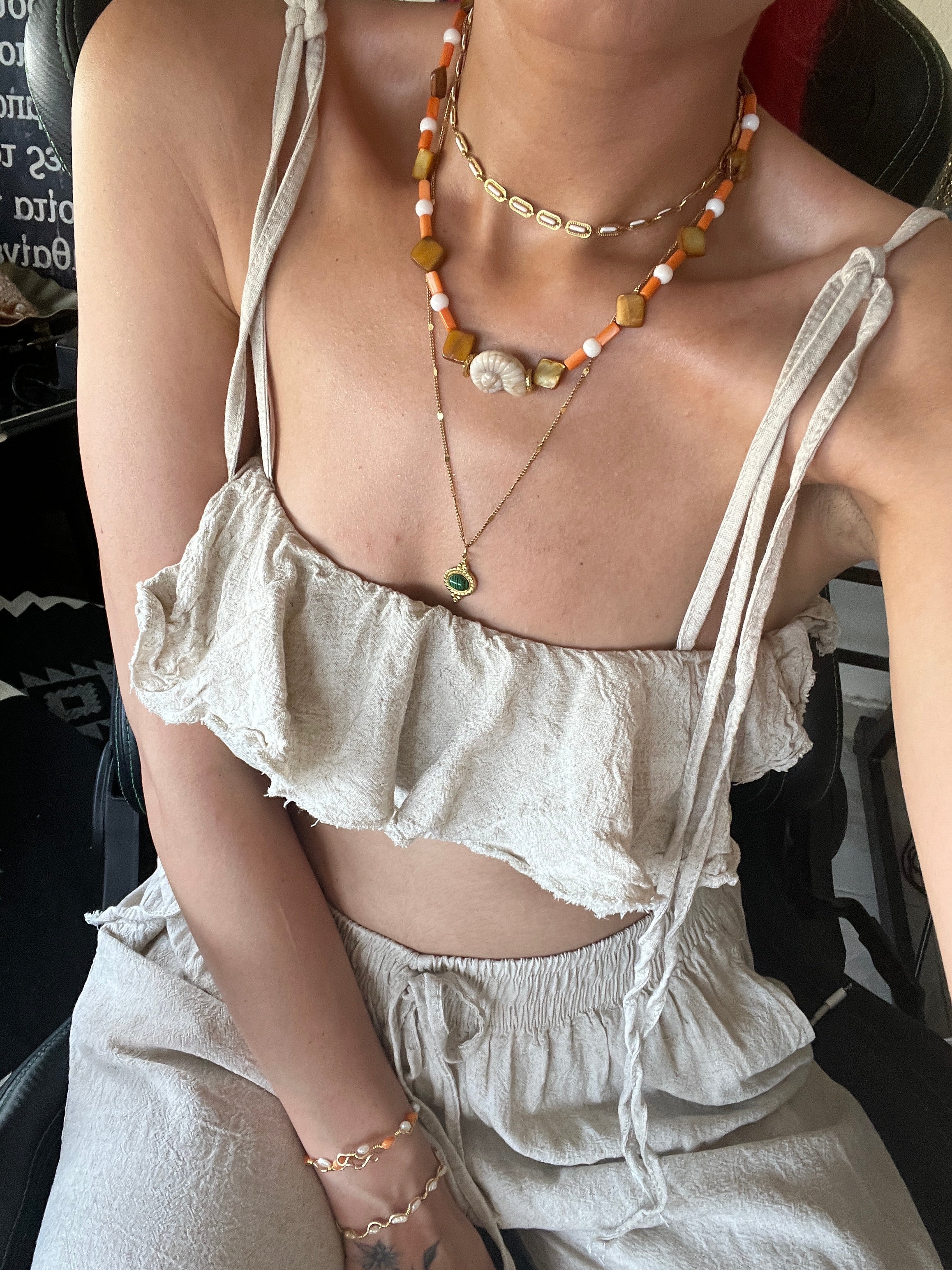 Aegean Sunset Necklace – Shell, Mother of Pearl & Semi-Precious Stones - Sirena Jewelry