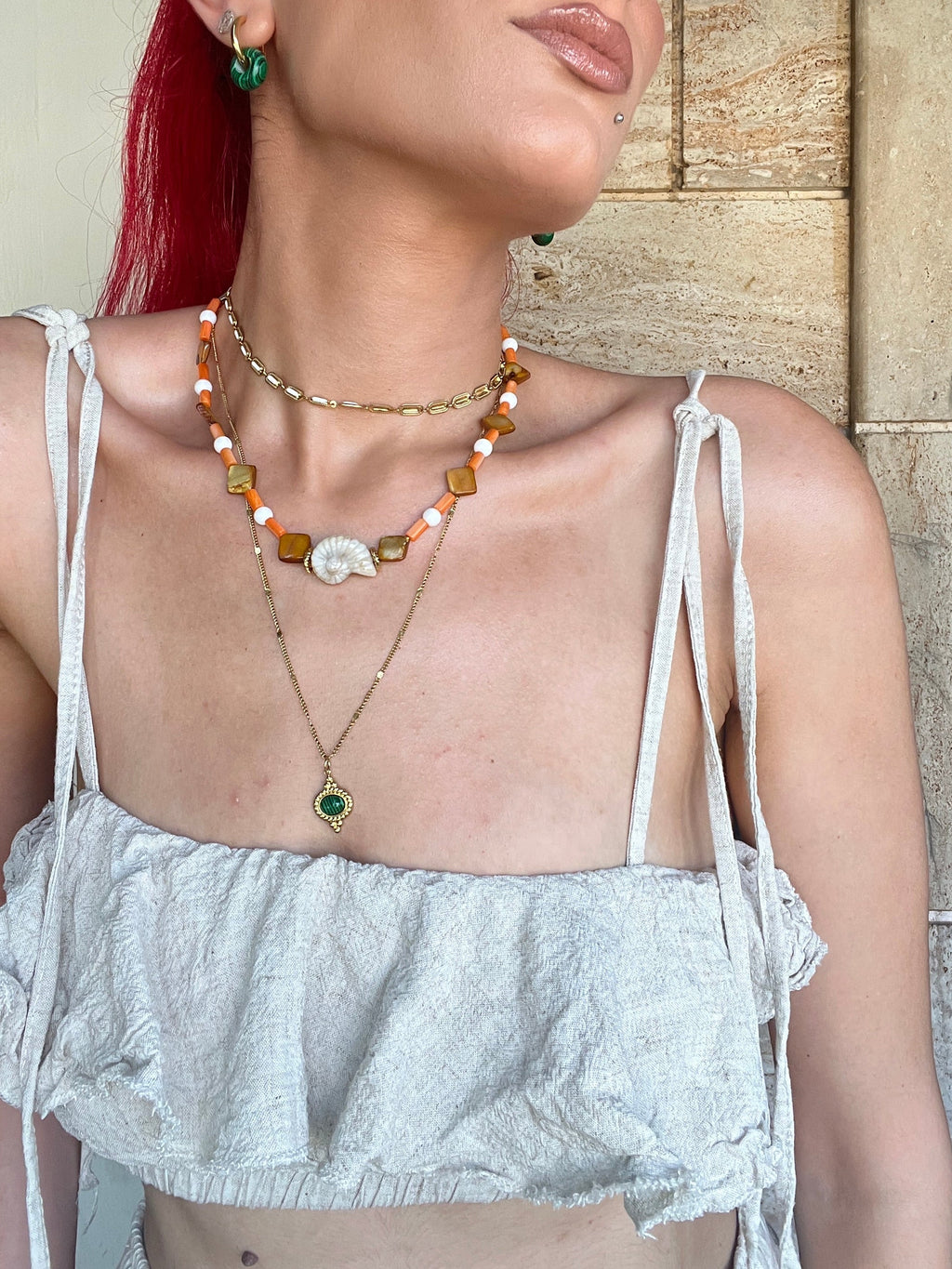 Aegean Sunset Necklace – Shell, Mother of Pearl & Semi-Precious Stones - Sirena Jewelry