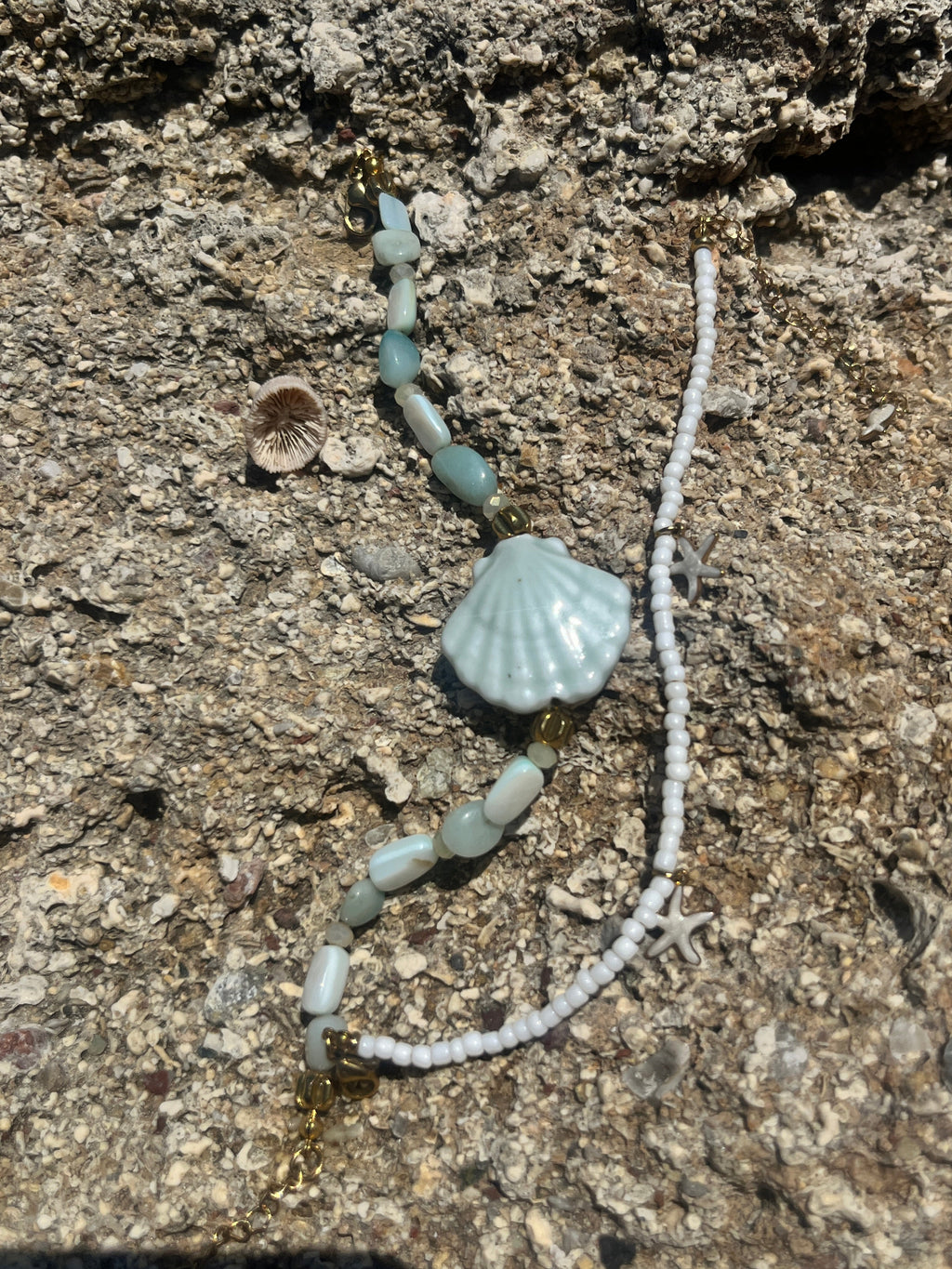 Aventurine Mint Shell Anklet - Sirena Jewelry