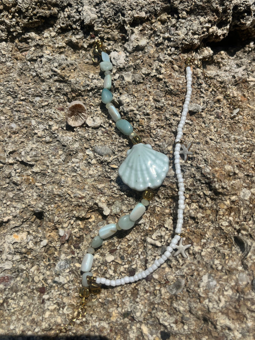 Aventurine Mint Shell Anklet - Sirena Jewelry
